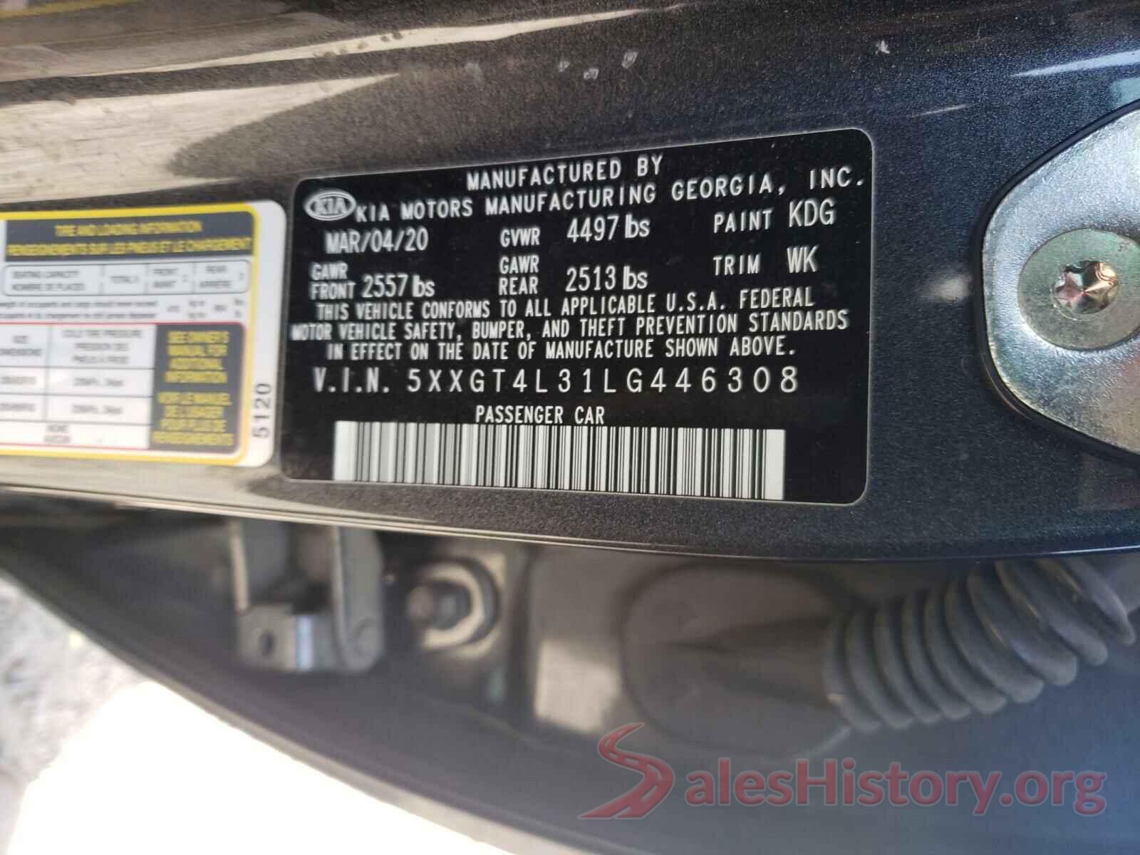 5XXGT4L31LG446308 2020 KIA OPTIMA