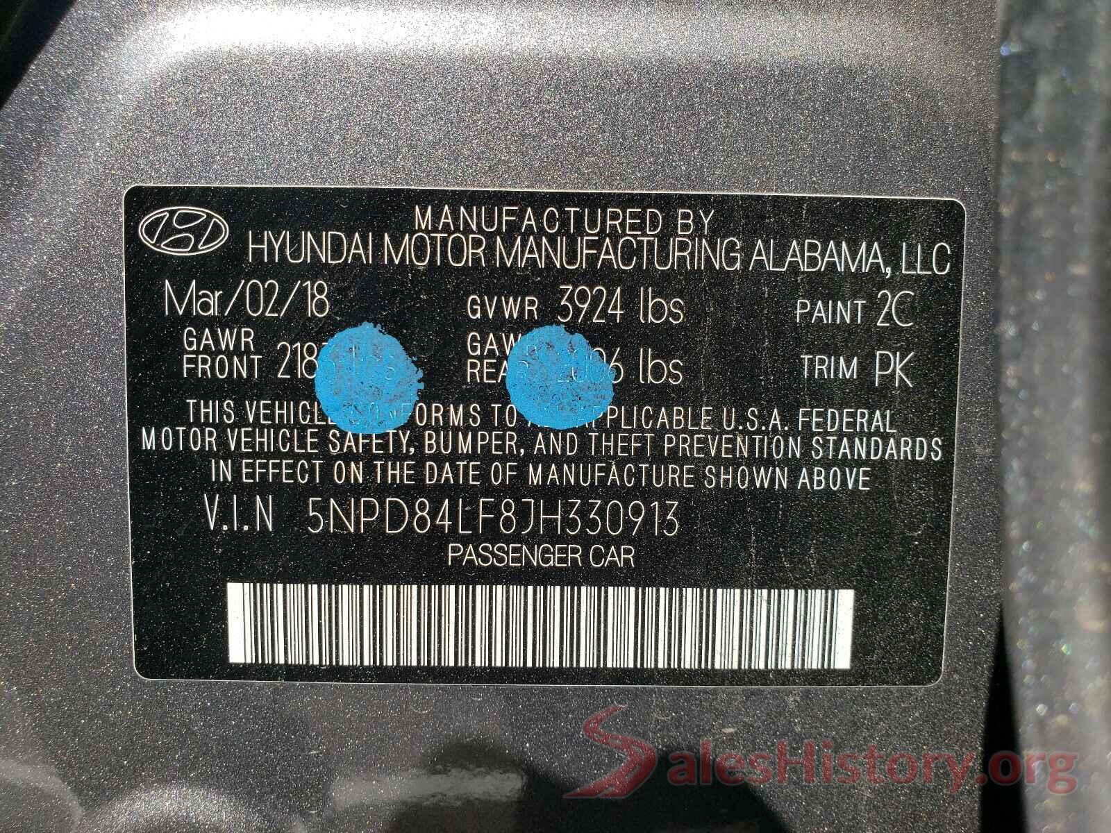 5NPD84LF8JH330913 2018 HYUNDAI ELANTRA