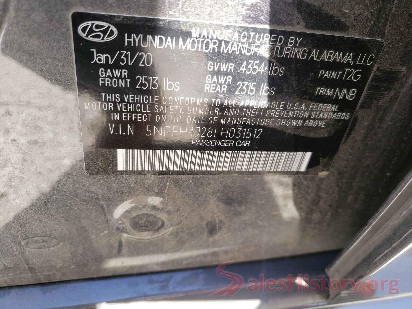 5NPEH4J28LH031512 2020 HYUNDAI SONATA