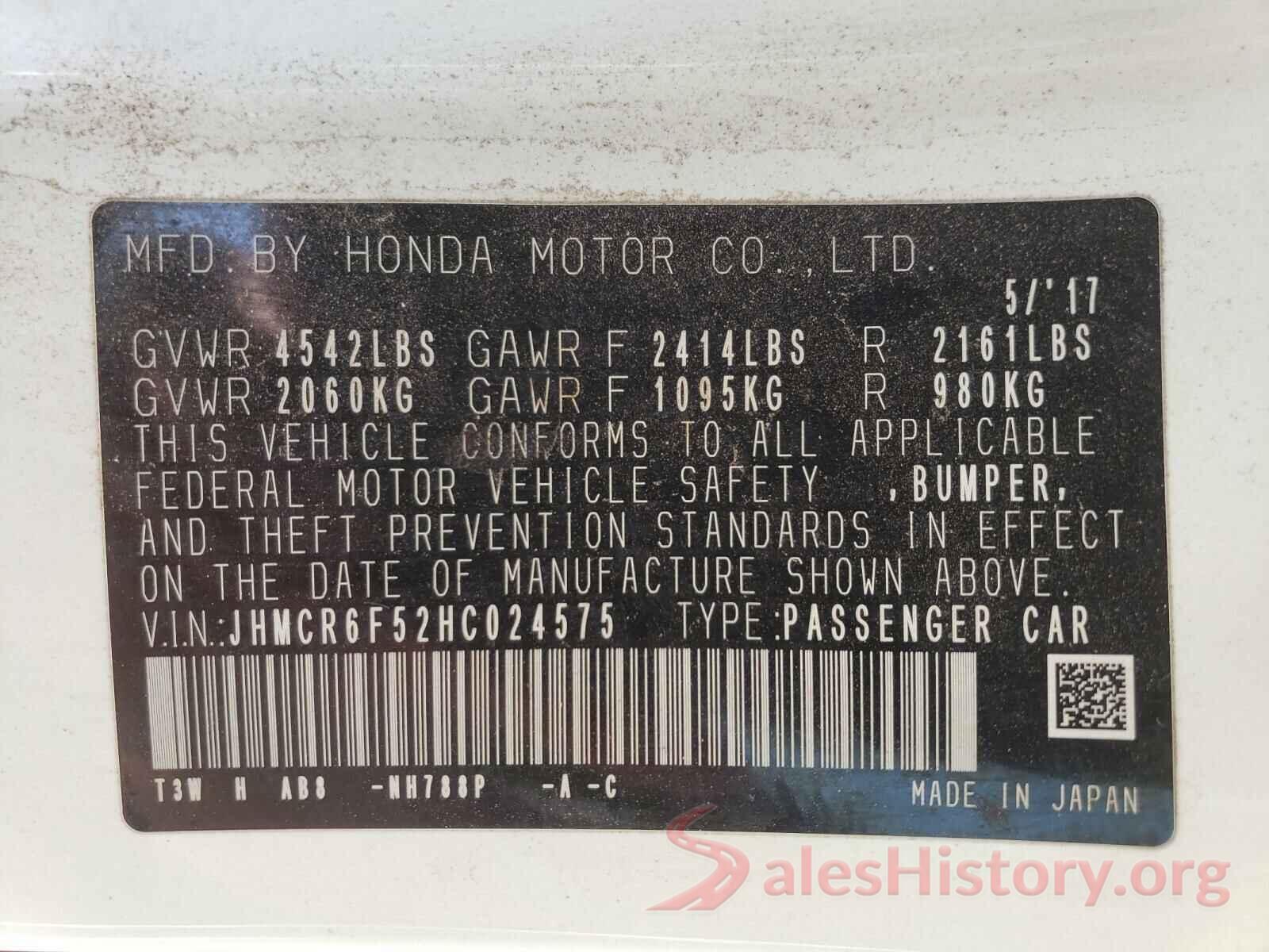 JHMCR6F52HC024575 2017 HONDA ACCORD