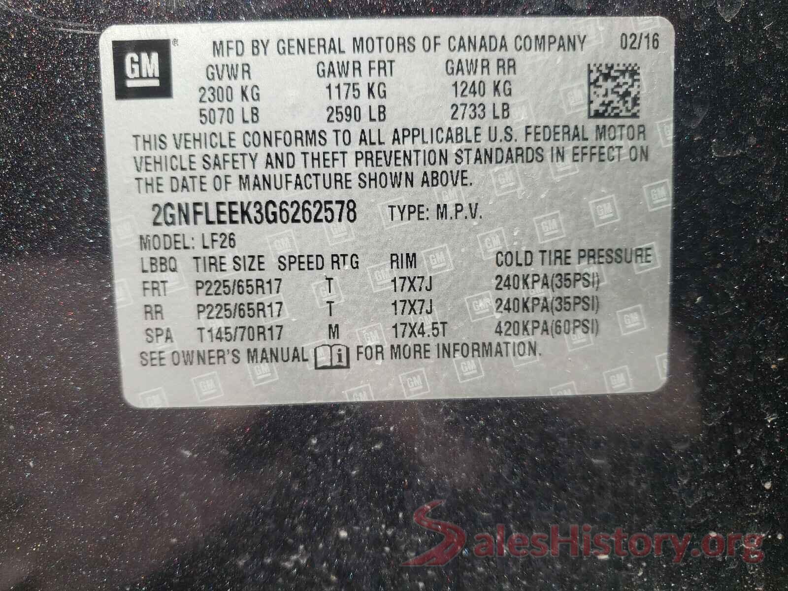 2GNFLEEK3G6262578 2016 CHEVROLET EQUINOX