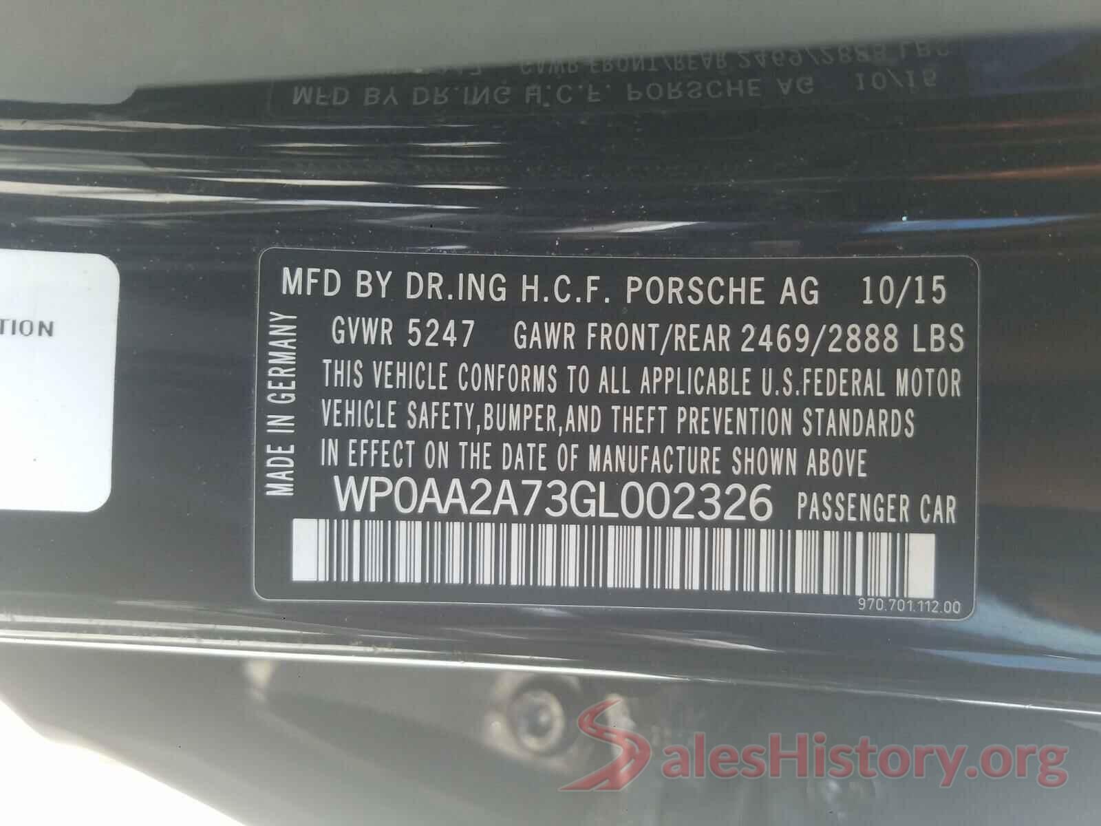 WP0AA2A73GL002326 2016 PORSCHE PANAMERA