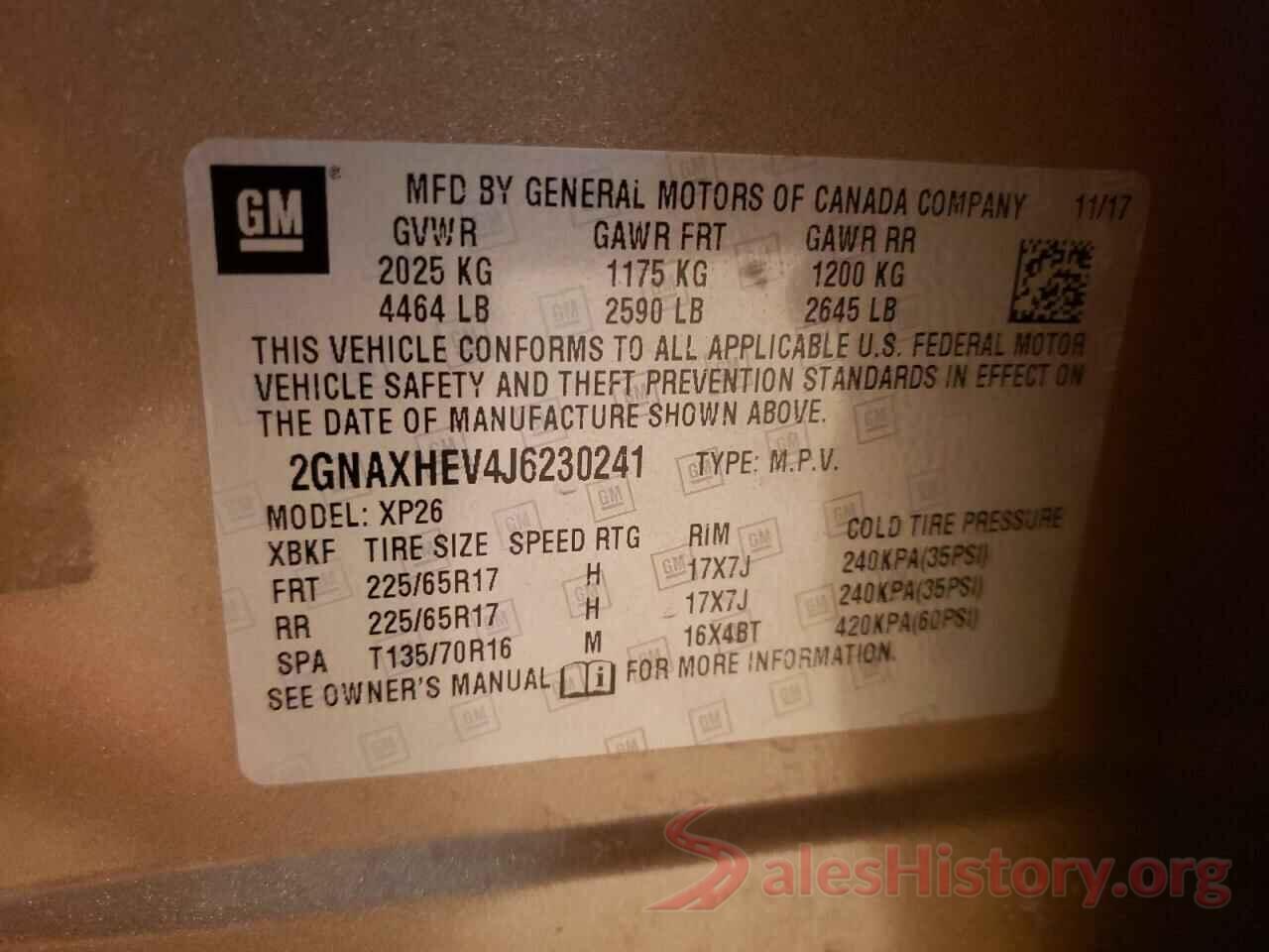 2GNAXHEV4J6230241 2018 CHEVROLET EQUINOX