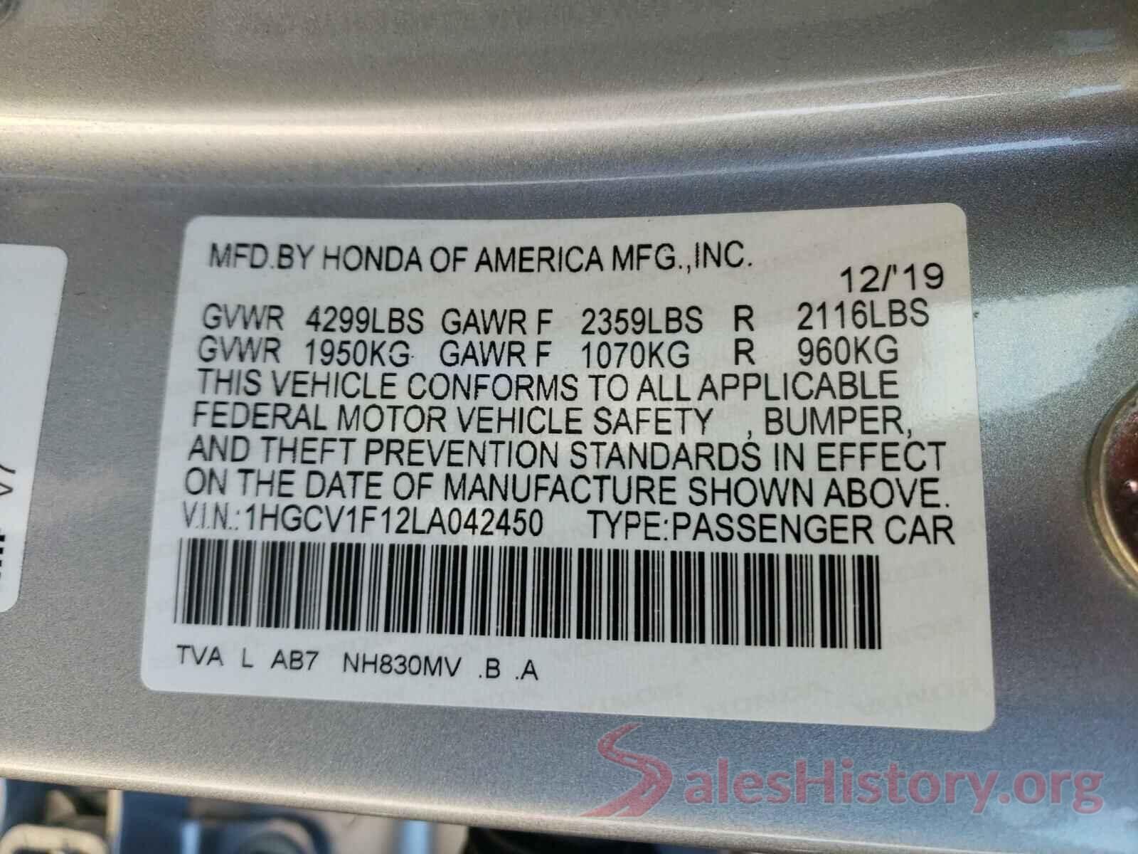 1HGCV1F12LA042450 2020 HONDA ACCORD