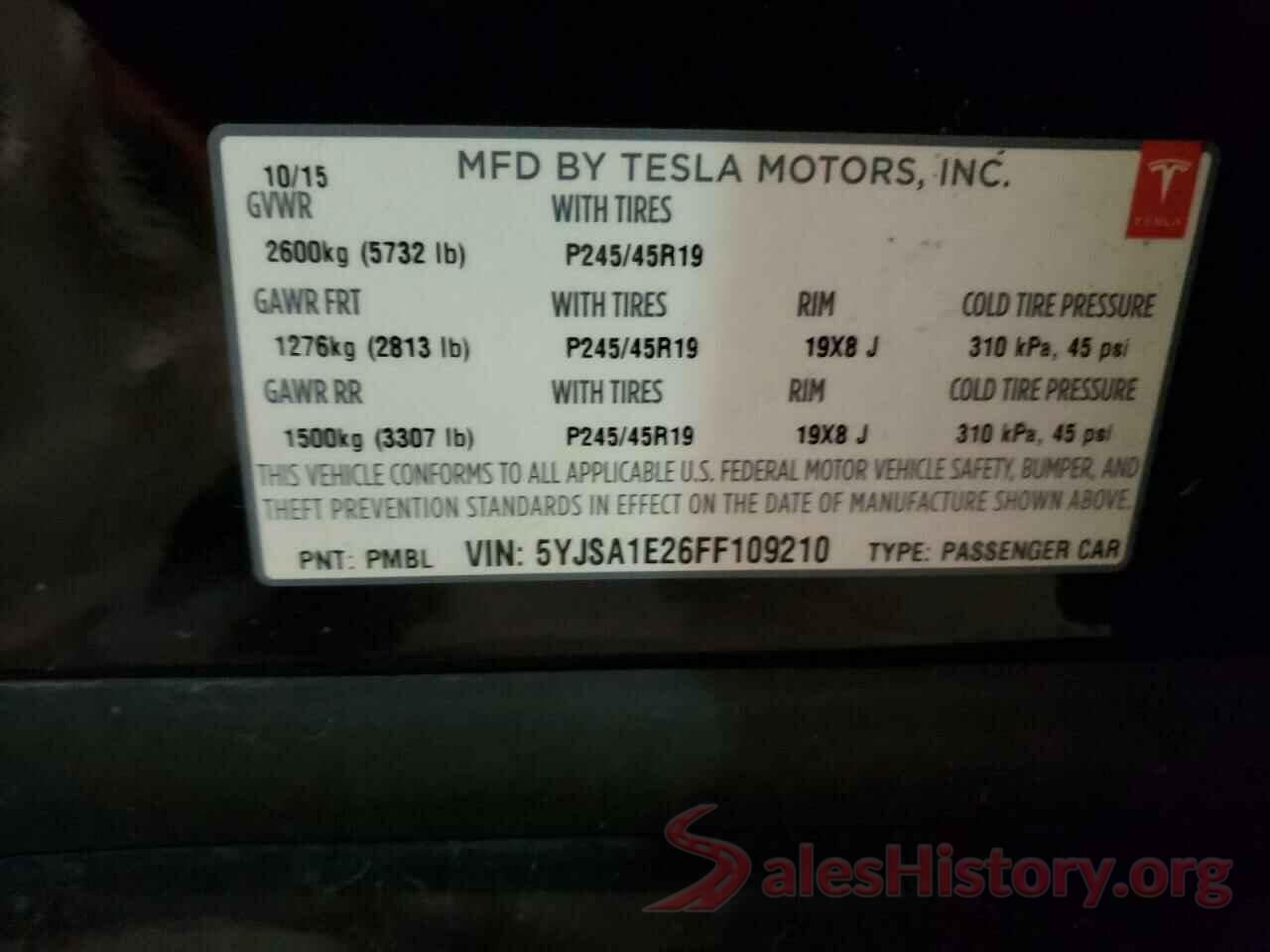 5YJSA1E26FF109210 2015 TESLA MODEL S