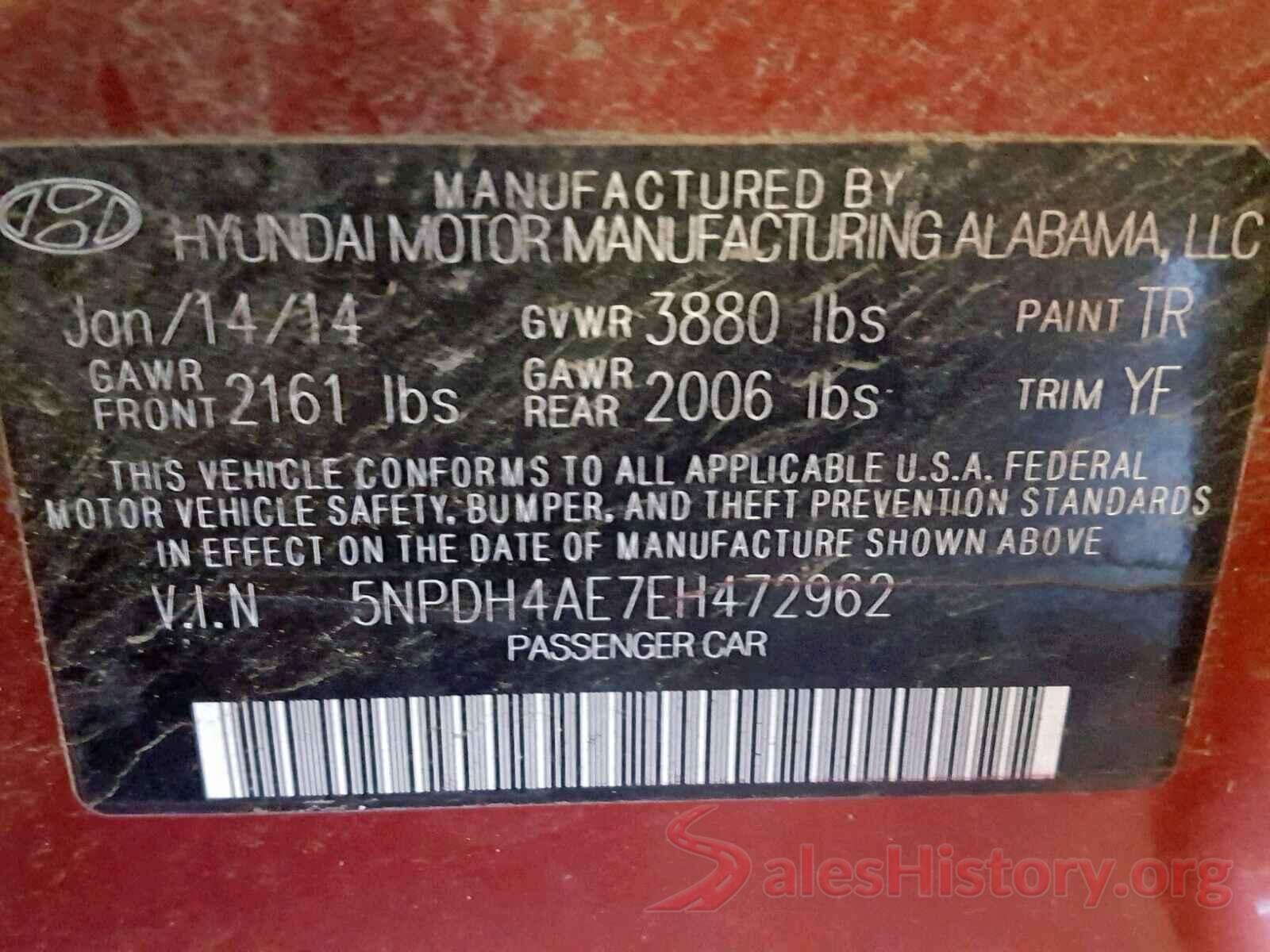 5NPDH4AE7EH472962 2014 HYUNDAI ELANTRA