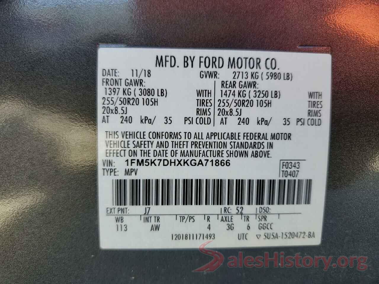 1FM5K7DHXKGA71866 2019 FORD EXPLORER