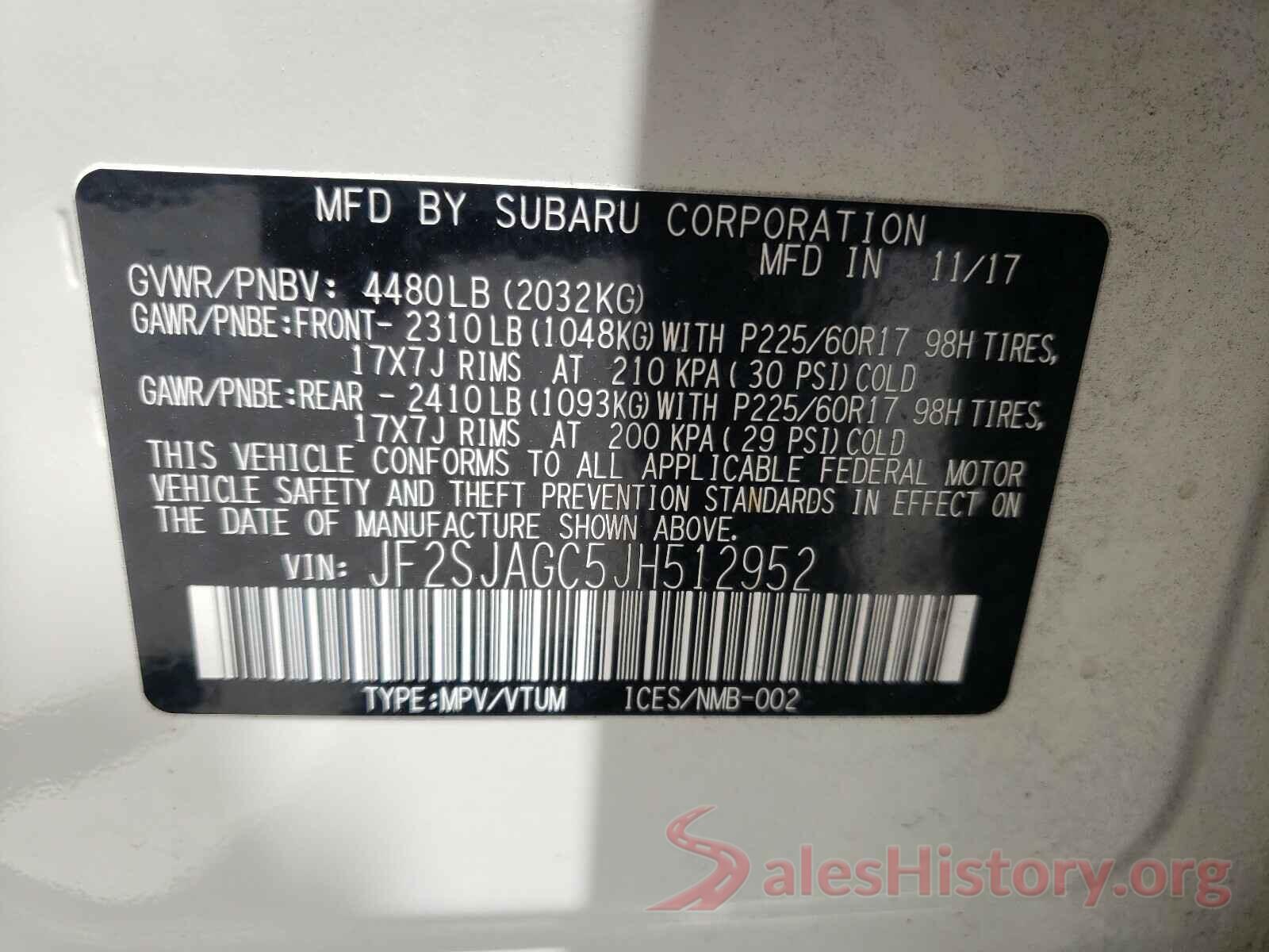 JF2SJAGC5JH512952 2018 SUBARU FORESTER