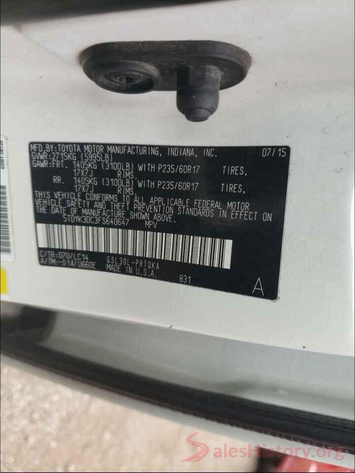 5TDYK3DC3FS640647 2015 TOYOTA SIENNA