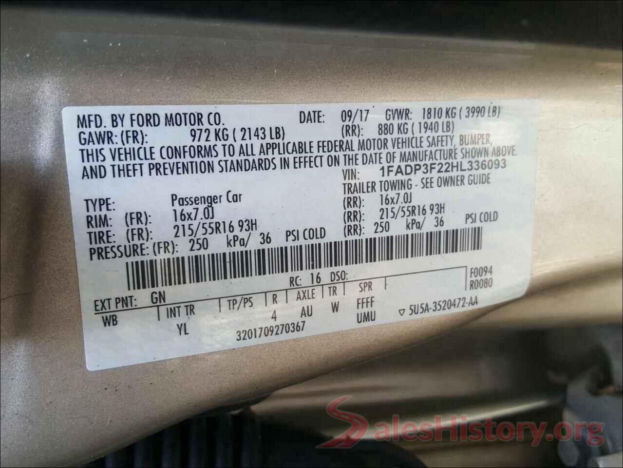 1FADP3F22HL336093 2017 FORD FOCUS