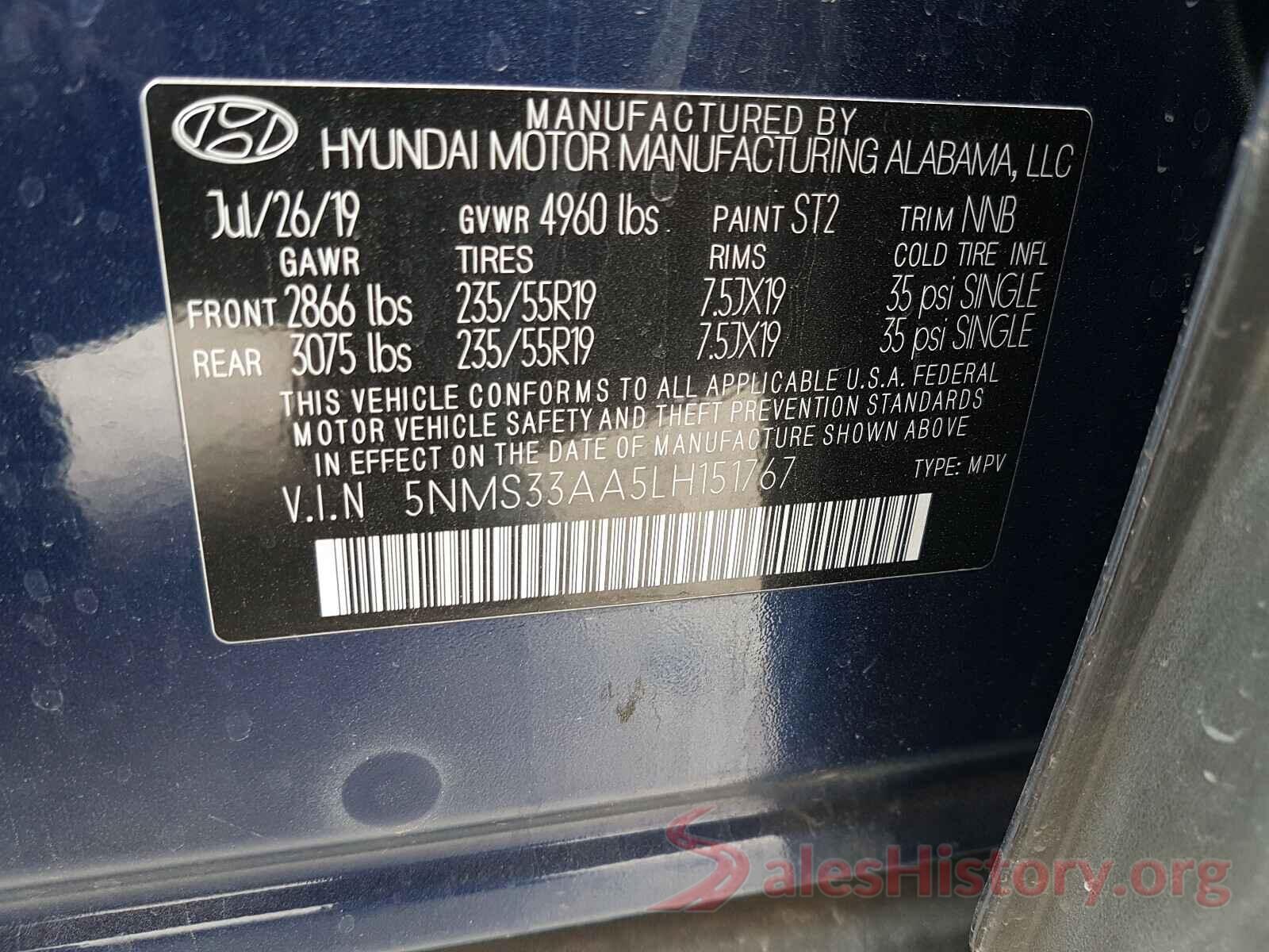 5NMS33AA5LH151767 2020 HYUNDAI SANTA FE