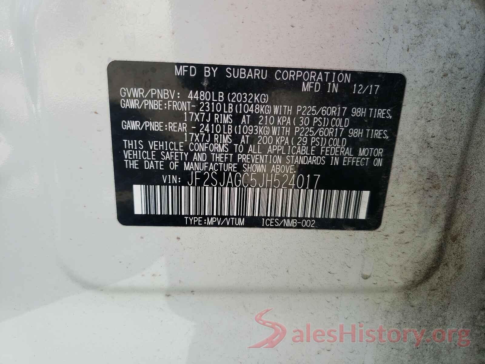 JF2SJAGC5JH524017 2018 SUBARU FORESTER