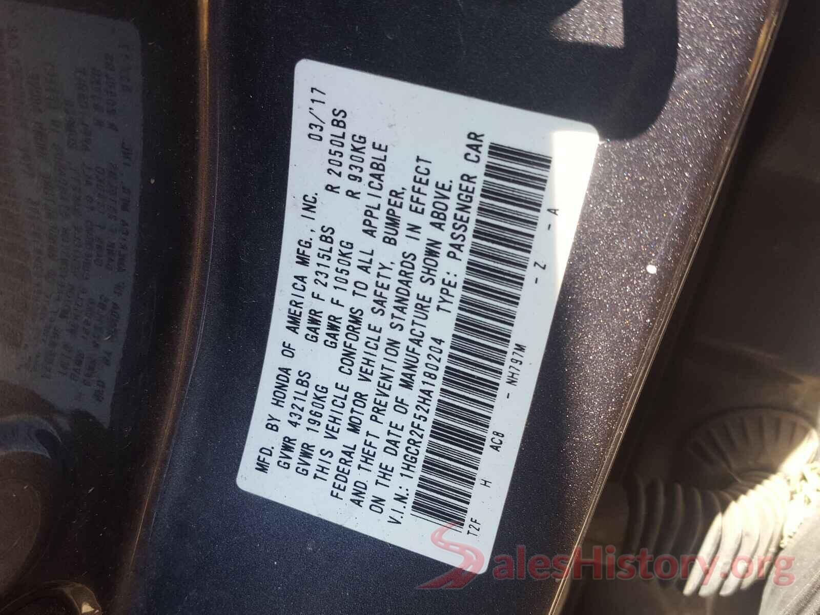 1HGCR2F52HA180204 2017 HONDA ACCORD