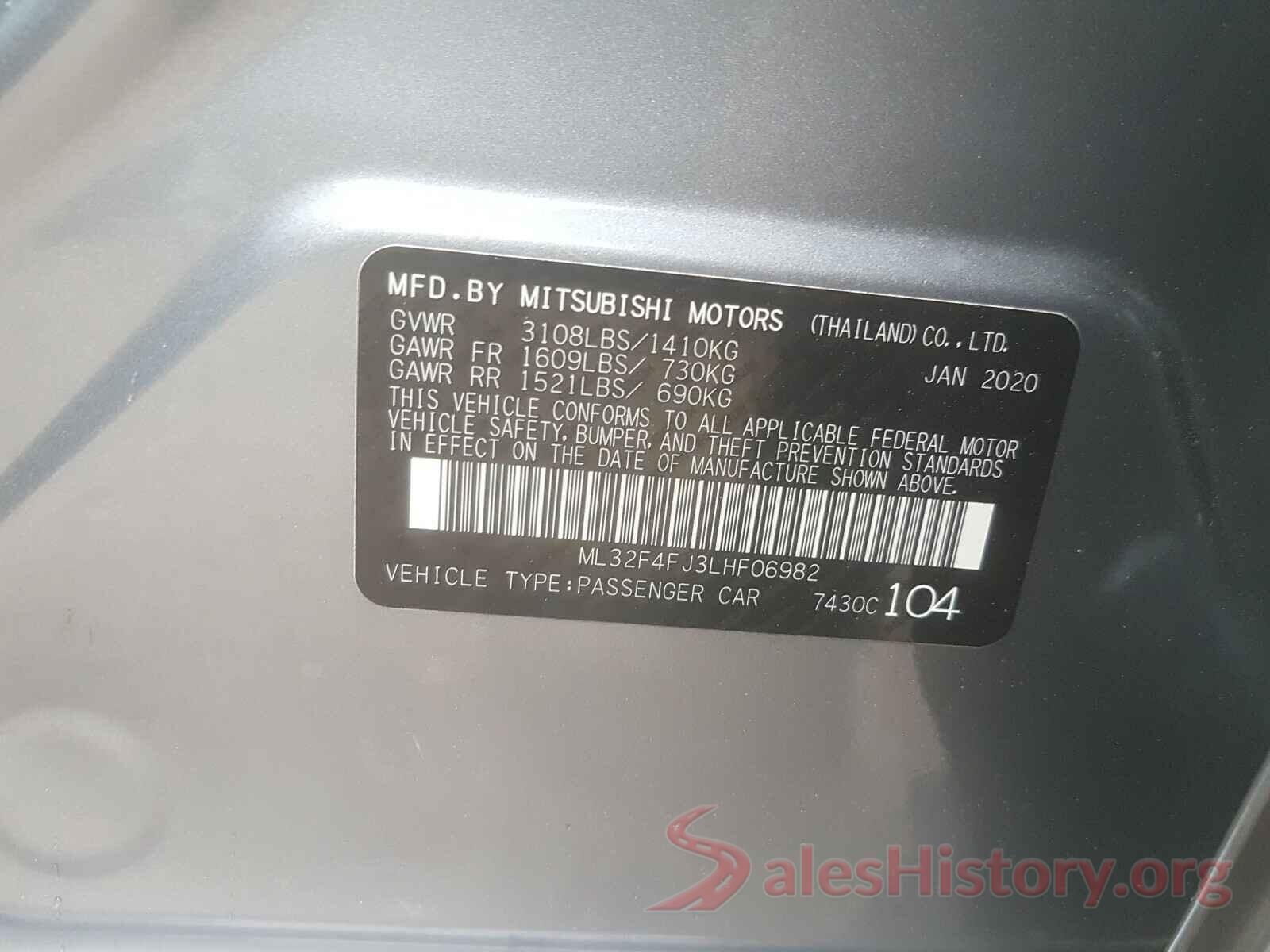 ML32F4FJ3LHF06982 2020 MITSUBISHI MIRAGE