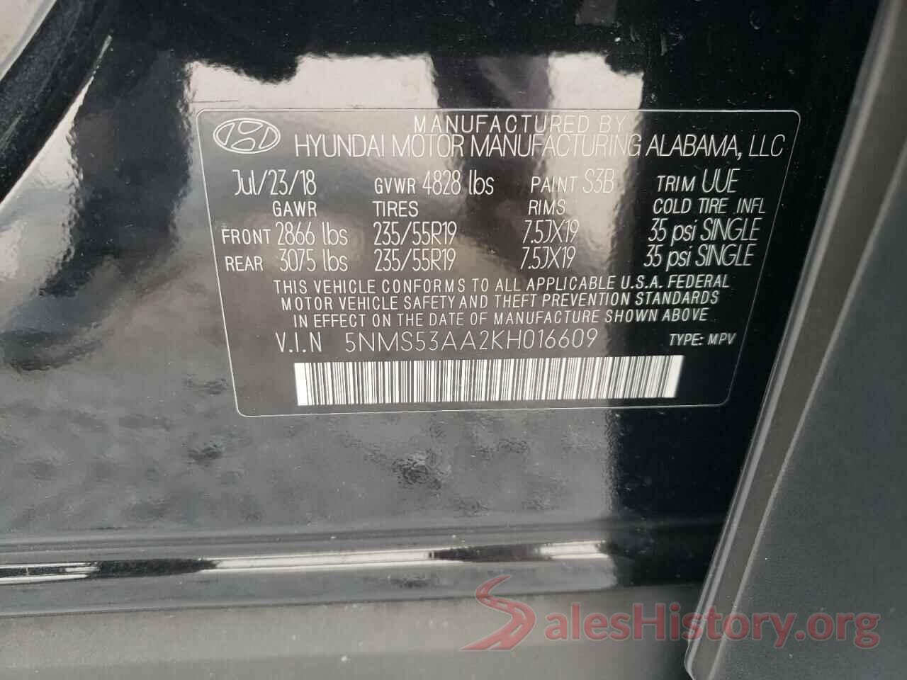 5NMS53AA2KH016609 2019 HYUNDAI SANTA FE