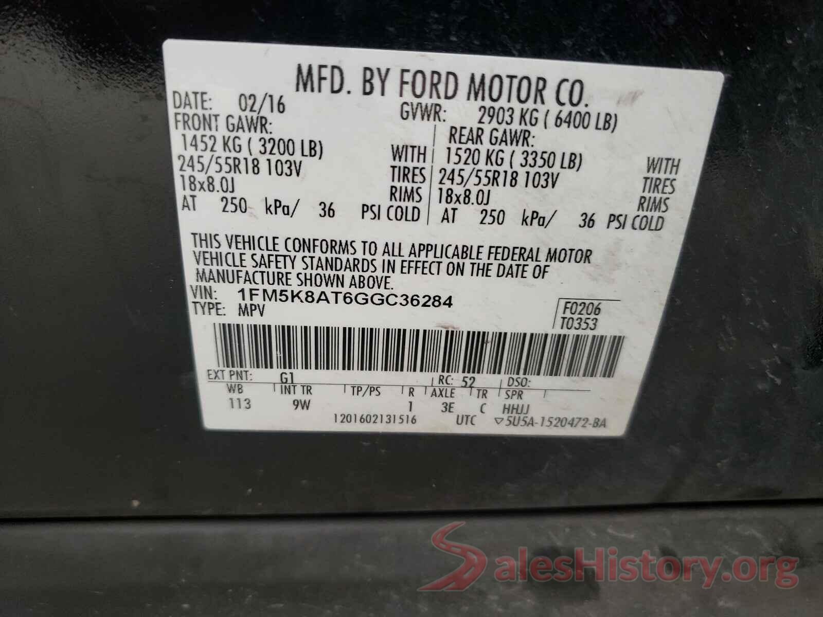 1FM5K8AT6GGC36284 2016 FORD EXPLORER