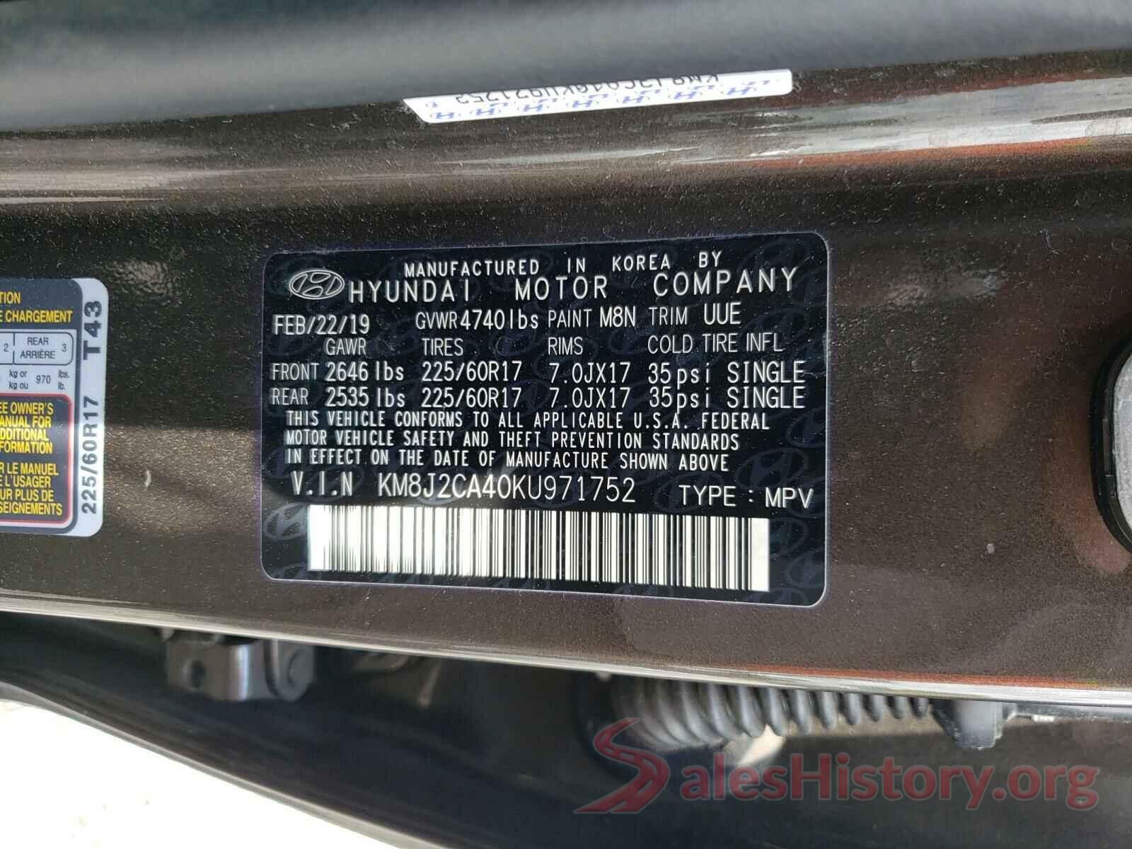 KM8J2CA40KU971752 2019 HYUNDAI TUCSON