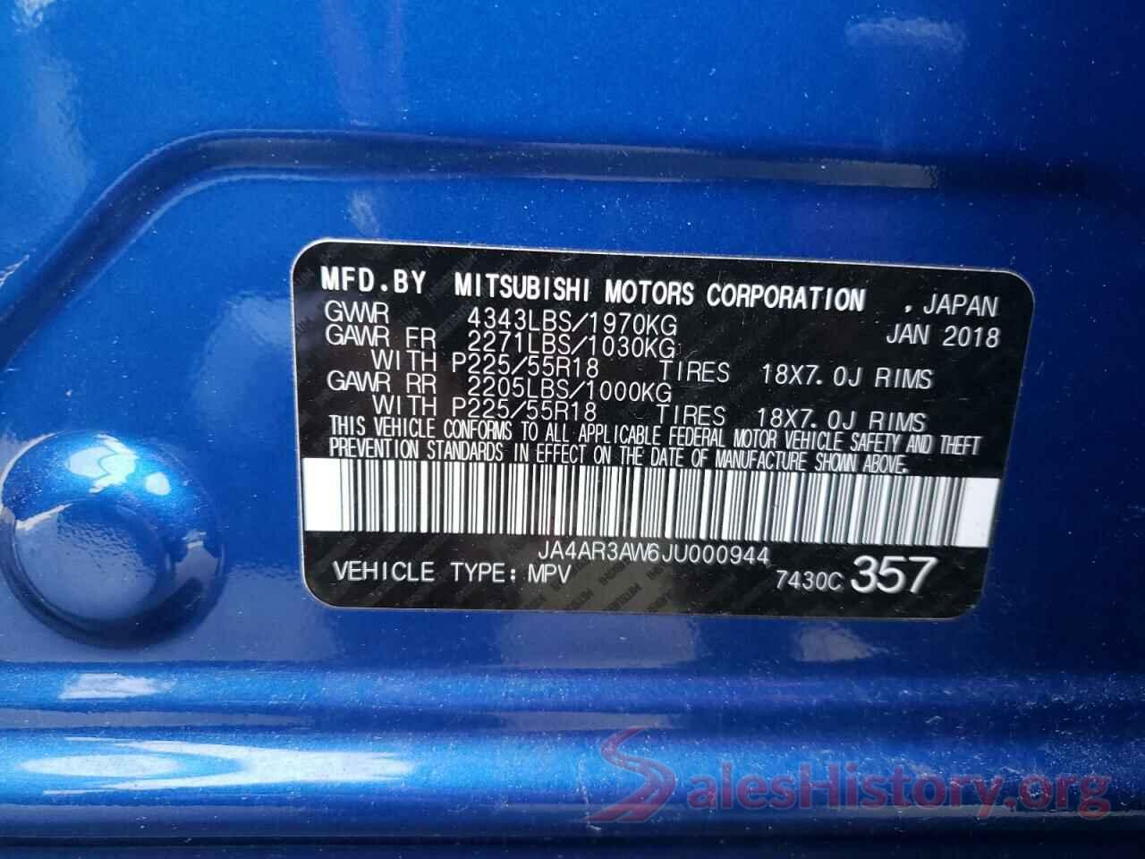 JA4AR3AW6JU000944 2018 MITSUBISHI OUTLANDER