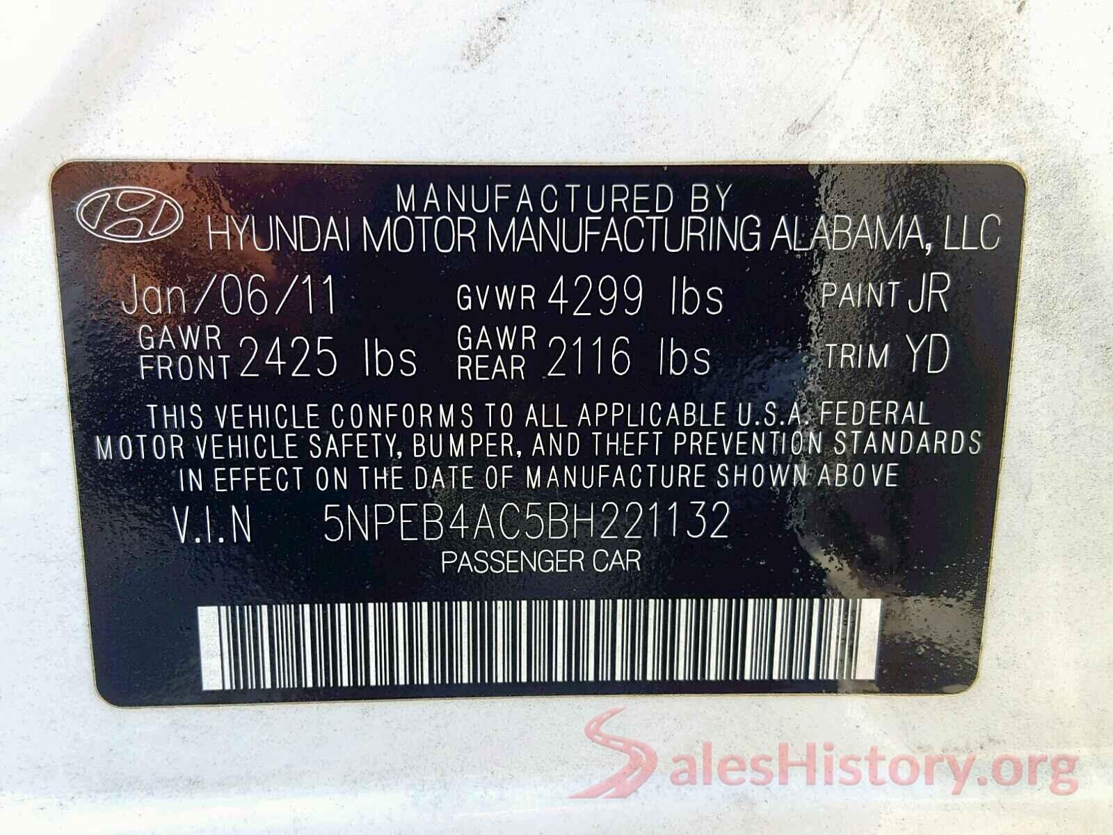 5NPEB4AC5BH221132 2011 HYUNDAI SONATA