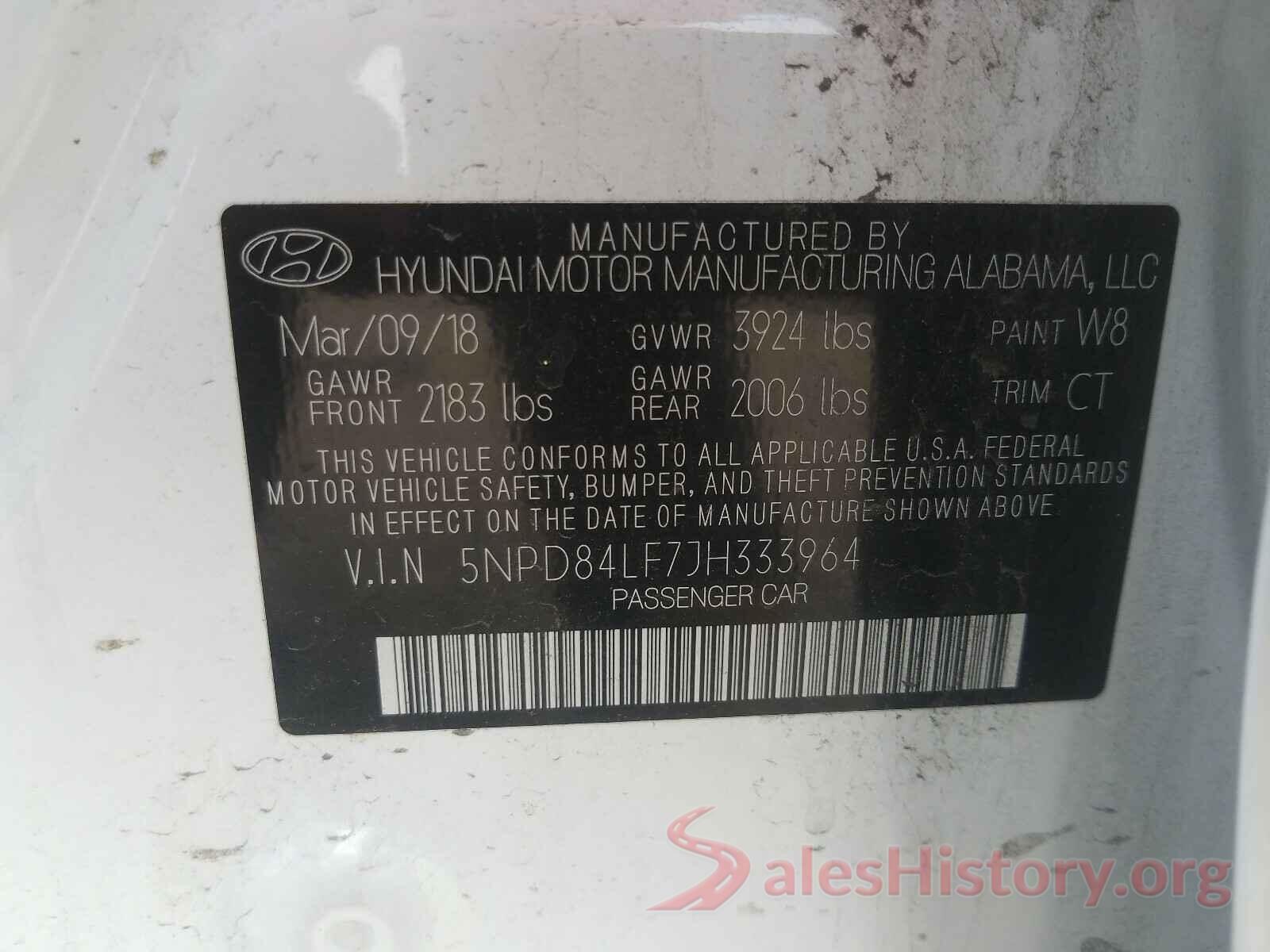 5NPD84LF7JH333964 2018 HYUNDAI ELANTRA