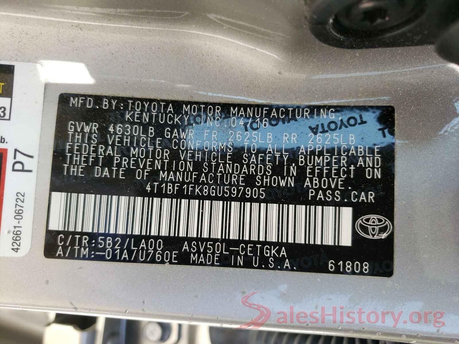 4T1BF1FK8GU597905 2016 TOYOTA CAMRY