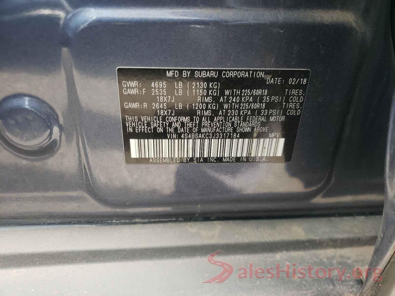 4S4BSAKC3J3317184 2018 SUBARU OUTBACK