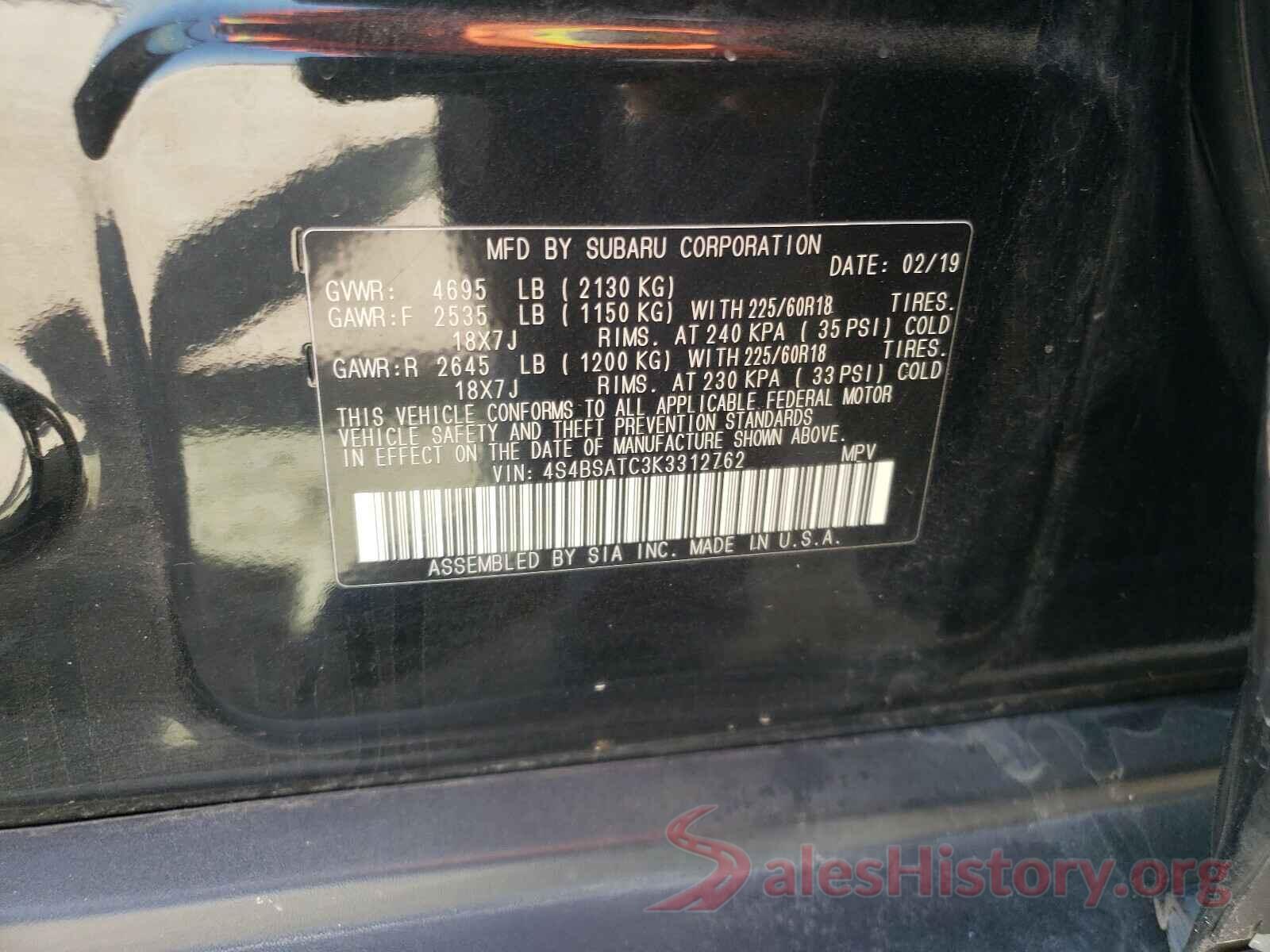 4S4BSATC3K3312762 2019 SUBARU OUTBACK