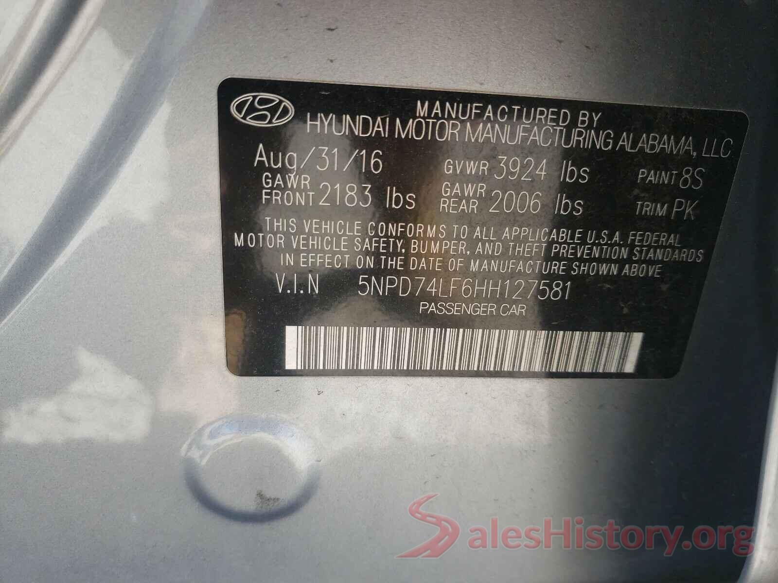 5NPD74LF6HH127581 2017 HYUNDAI ELANTRA