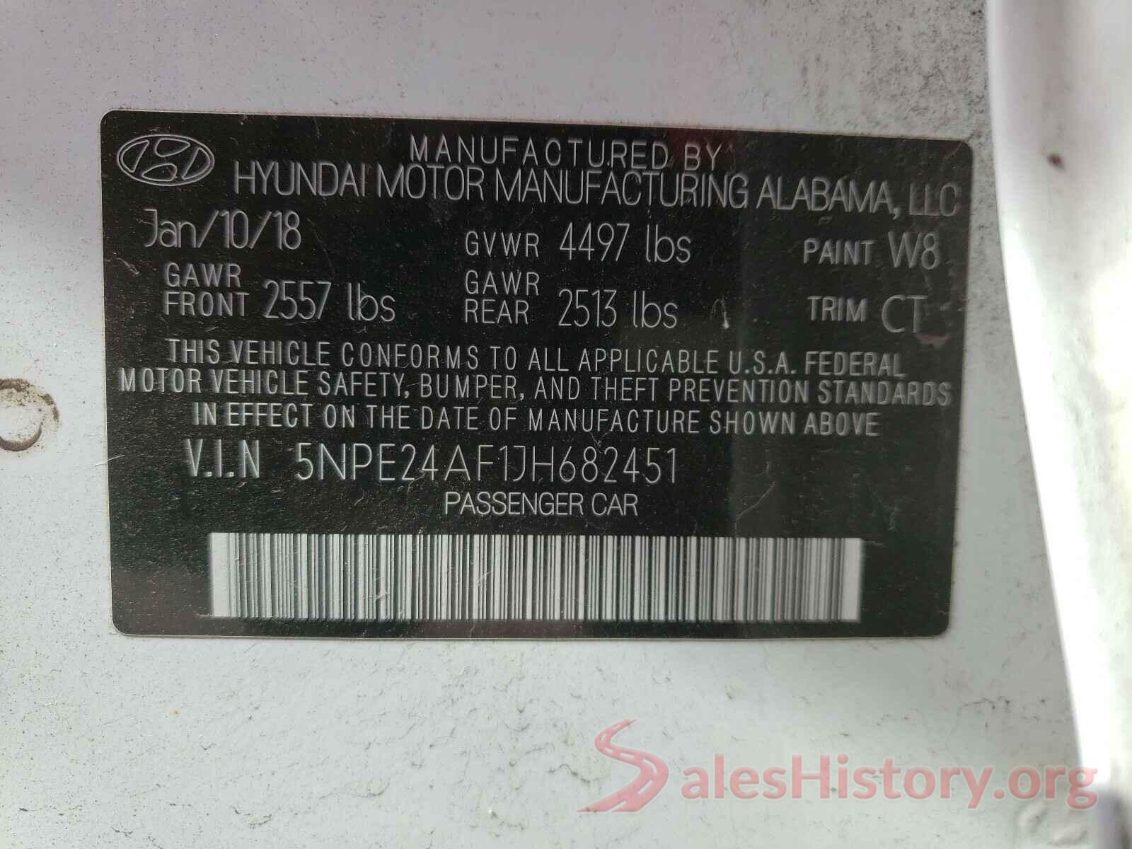 5NPE24AF1JH682451 2018 HYUNDAI SONATA