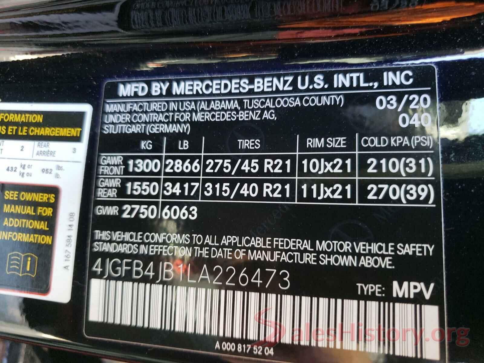 4JGFB4JB1LA226473 2020 MERCEDES-BENZ G CLASS