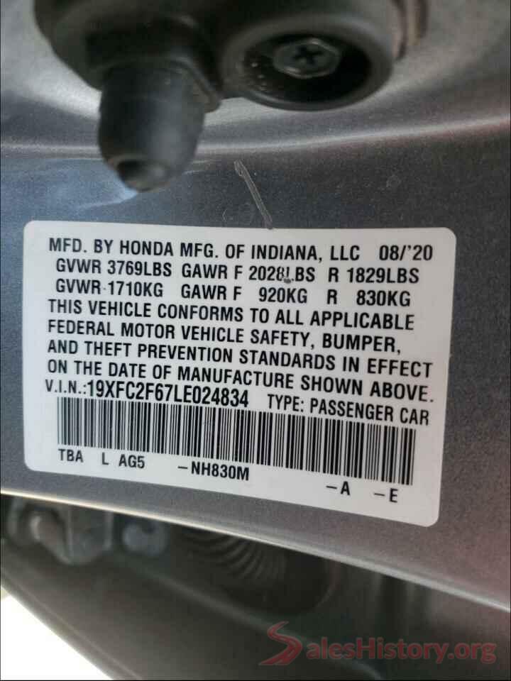 19XFC2F67LE024834 2020 HONDA CIVIC