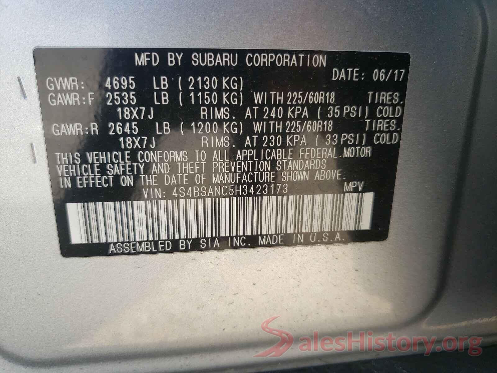 4S4BSANC5H3423173 2017 SUBARU OUTBACK