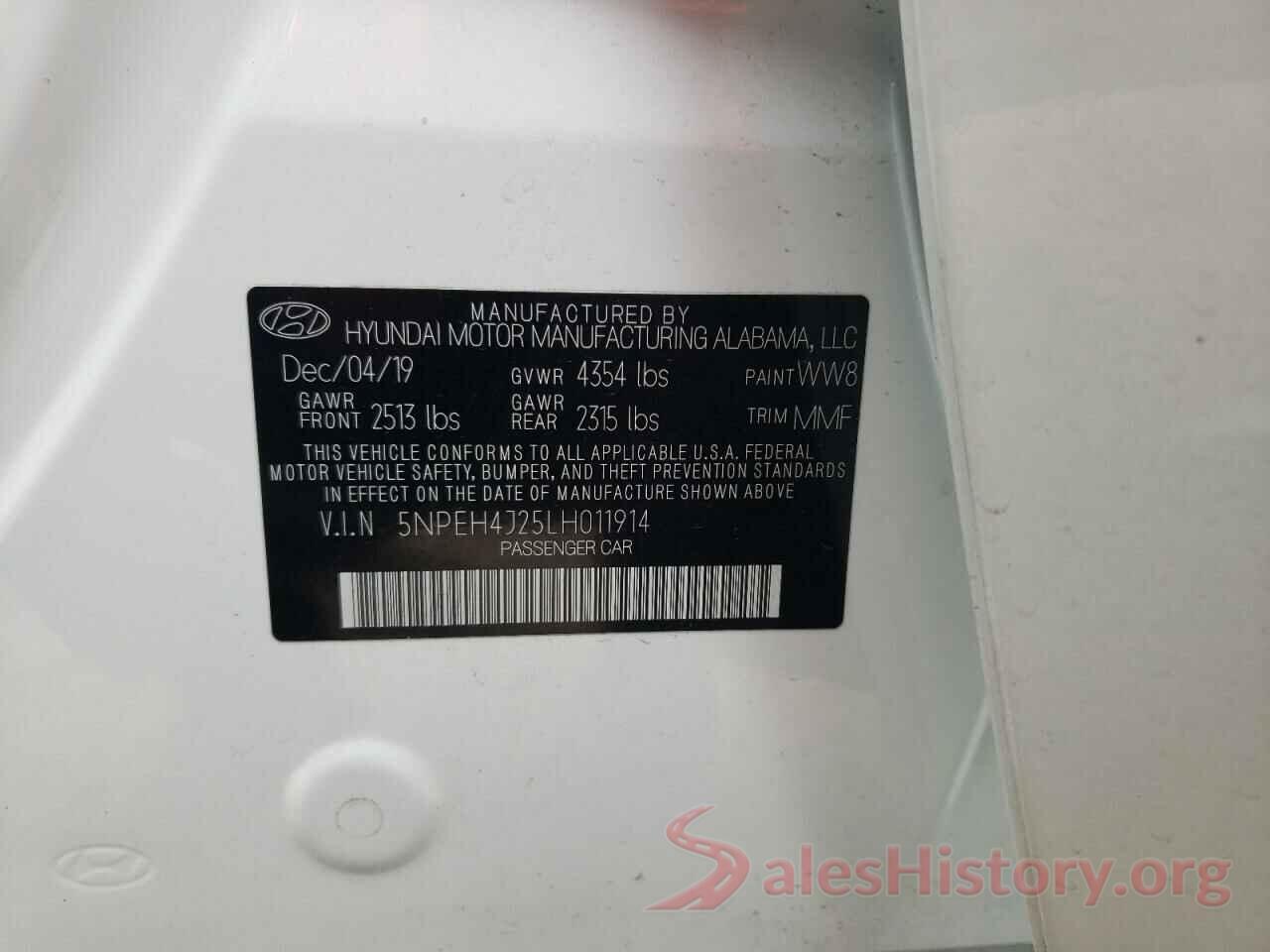 5NPEH4J25LH011914 2020 HYUNDAI SONATA