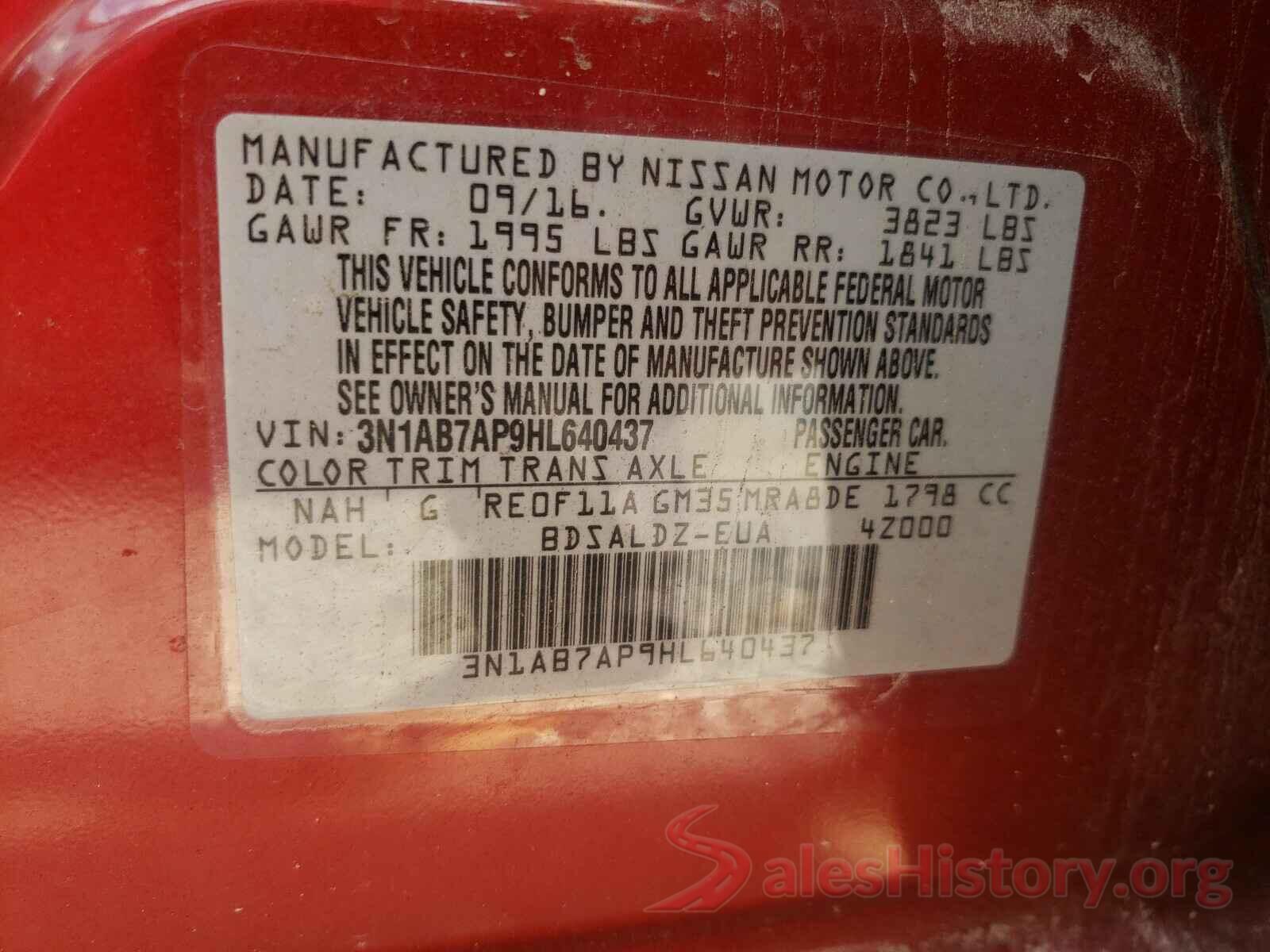 3N1AB7AP9HL640437 2017 NISSAN SENTRA