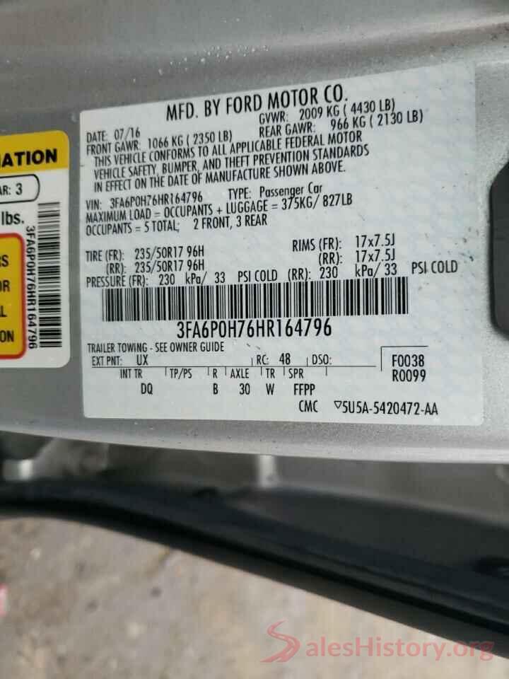 3FA6P0H76HR164796 2017 FORD FUSION