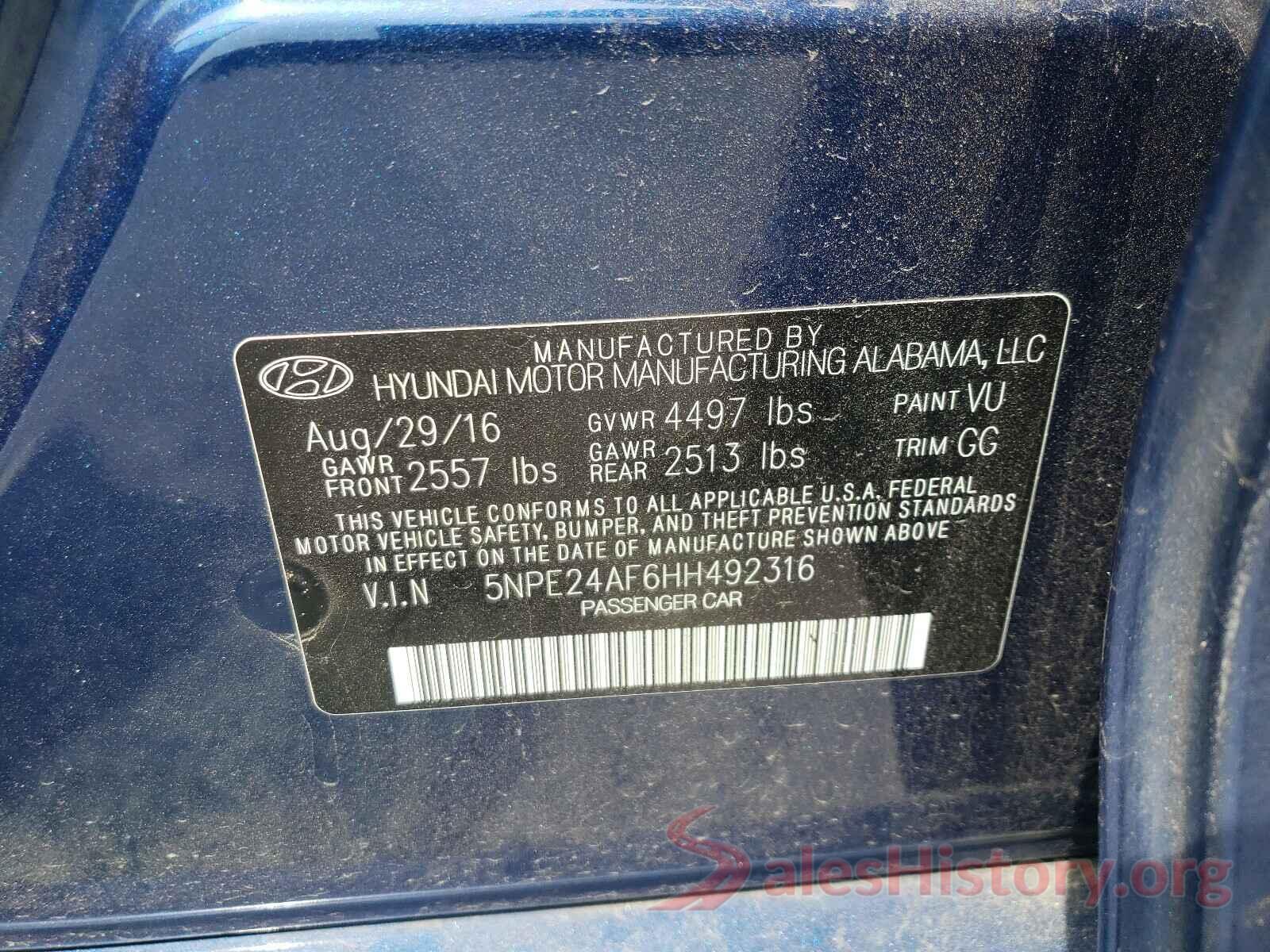 5NPE24AF6HH492316 2017 HYUNDAI SONATA