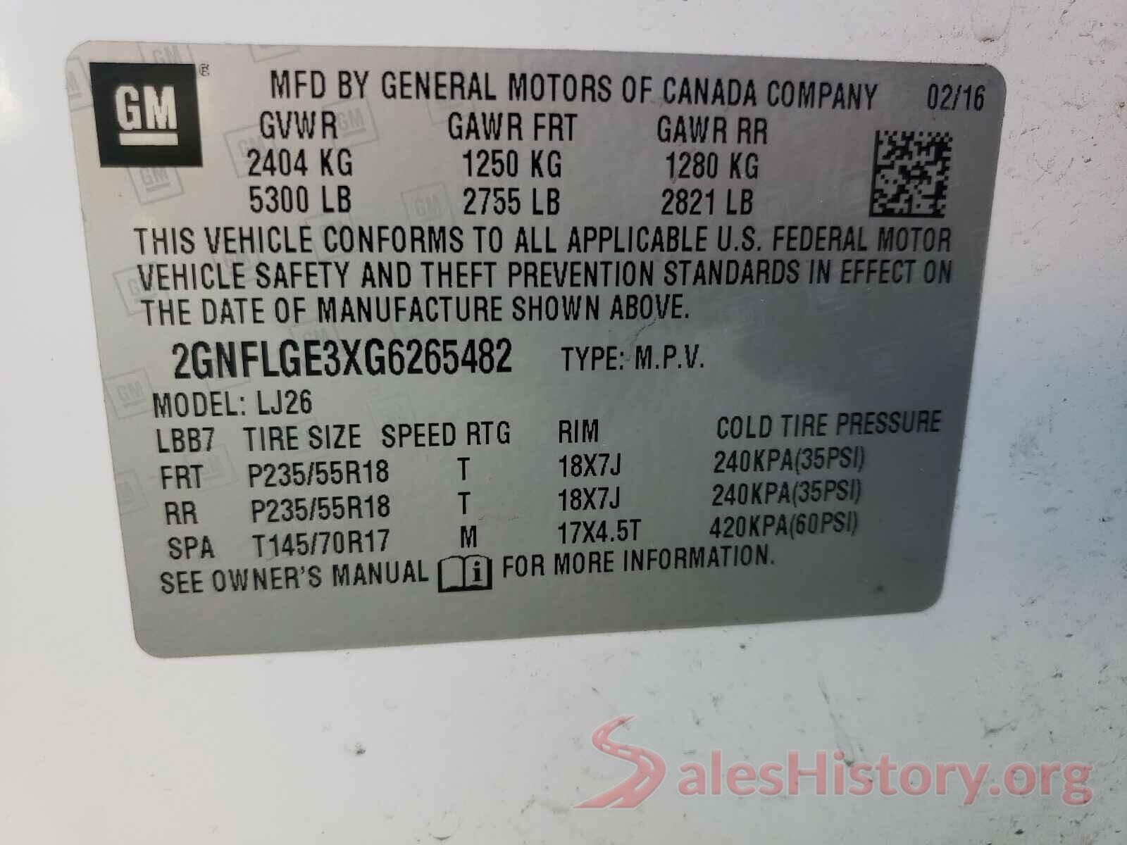 2GNFLGE3XG6265482 2016 CHEVROLET EQUINOX