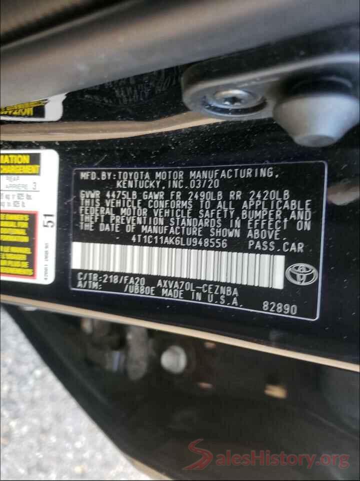 4T1C11AK6LU948556 2020 TOYOTA CAMRY