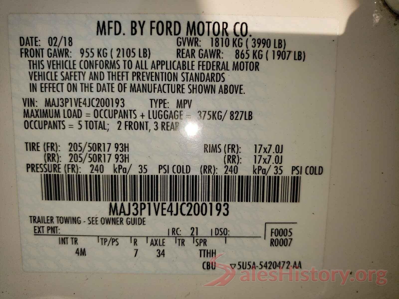 MAJ3P1VE4JC200193 2018 FORD ALL OTHER