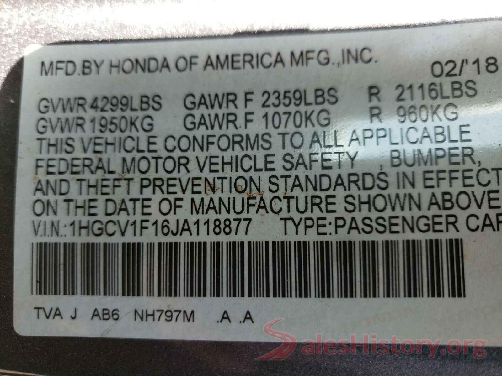 1HGCV1F16JA118877 2018 HONDA ACCORD