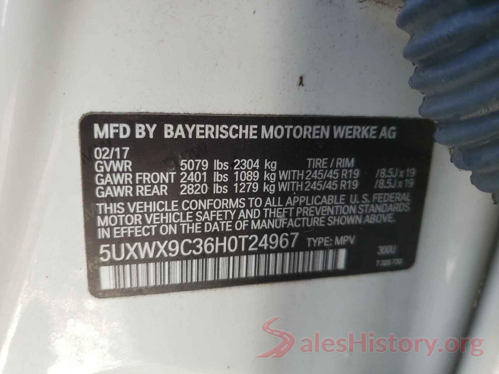 5UXWX9C36H0T24967 2017 BMW X3