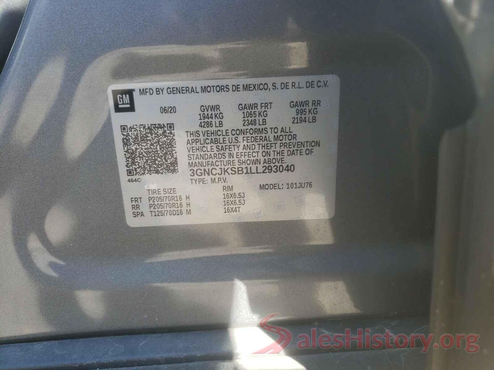 3GNCJKSB1LL293040 2020 CHEVROLET TRAX