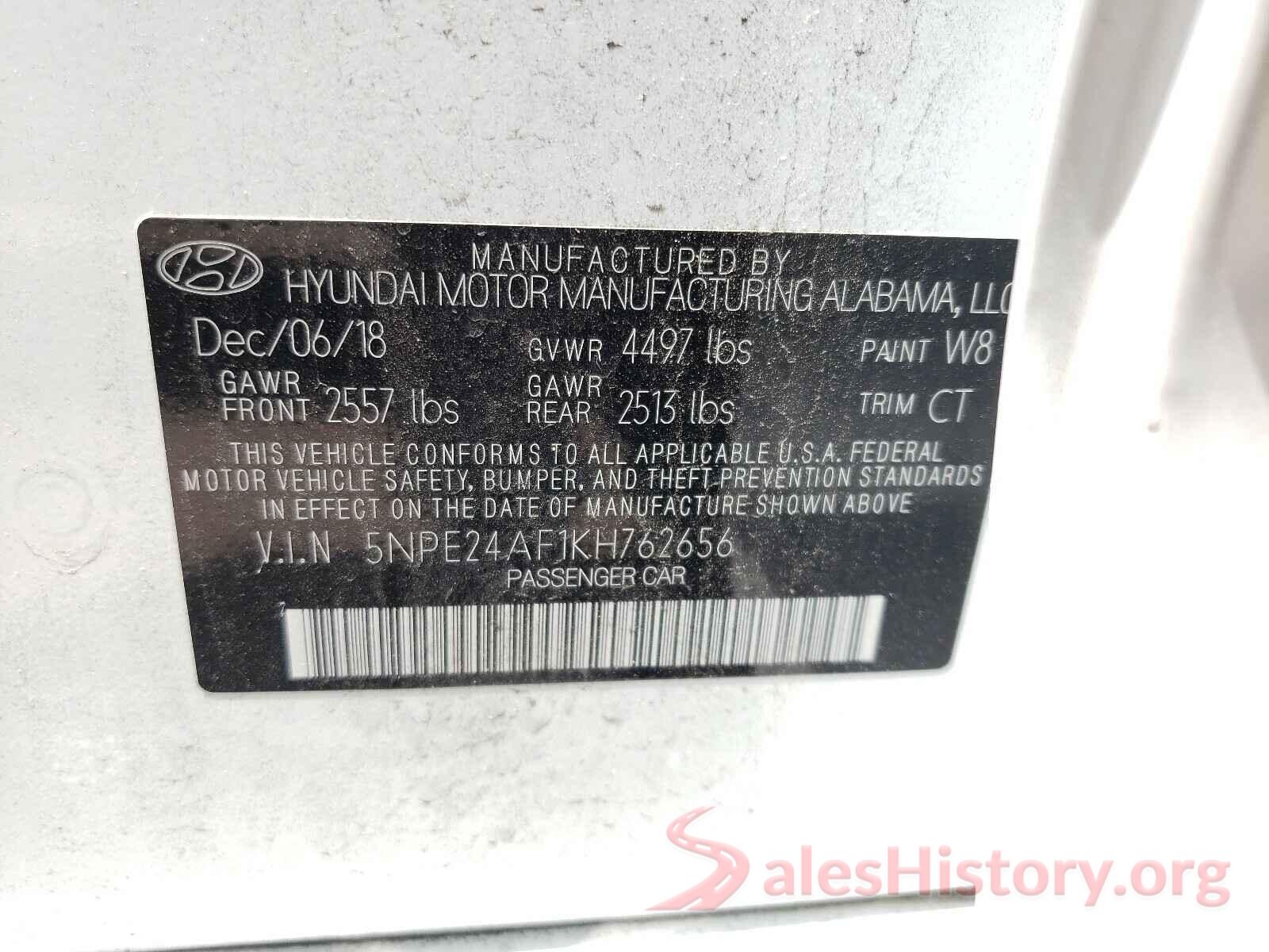 5NPE24AF1KH762656 2019 HYUNDAI SONATA