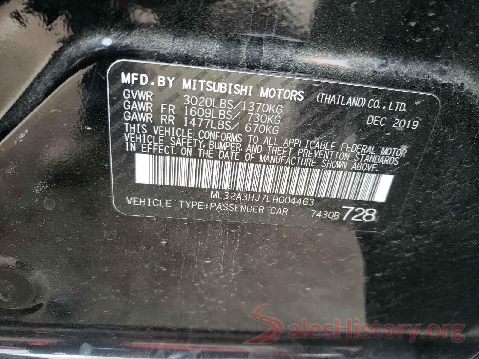 ML32A3HJ7LH004463 2020 MITSUBISHI MIRAGE