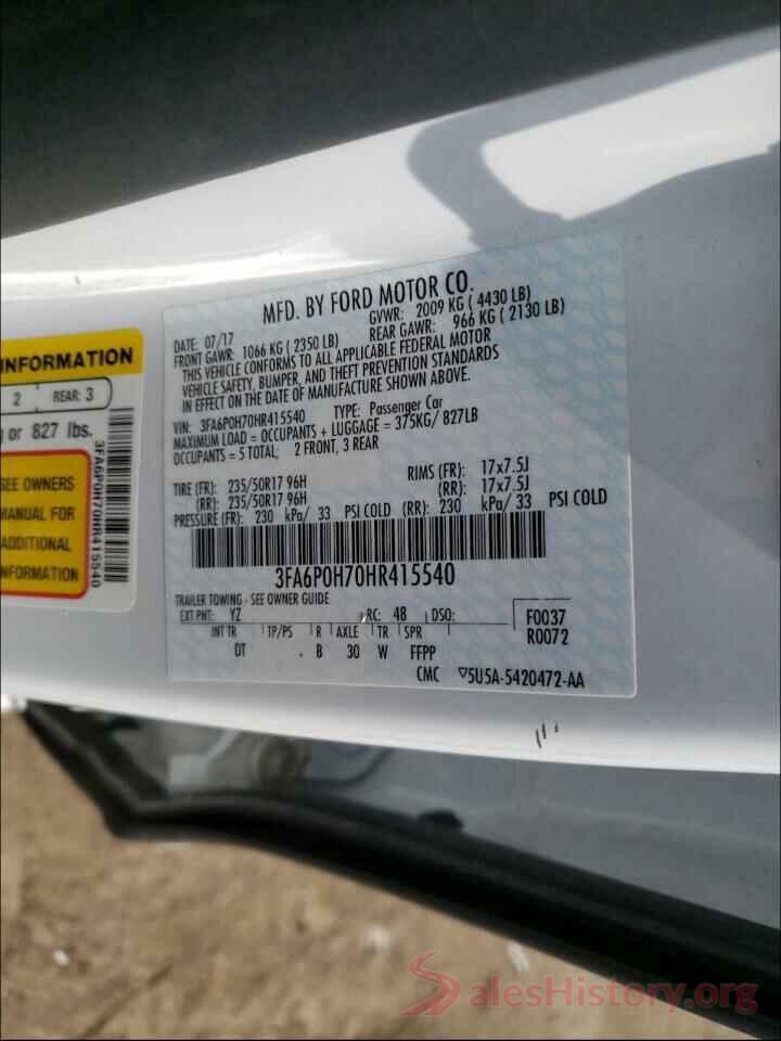 3FA6P0H70HR415540 2017 FORD FUSION