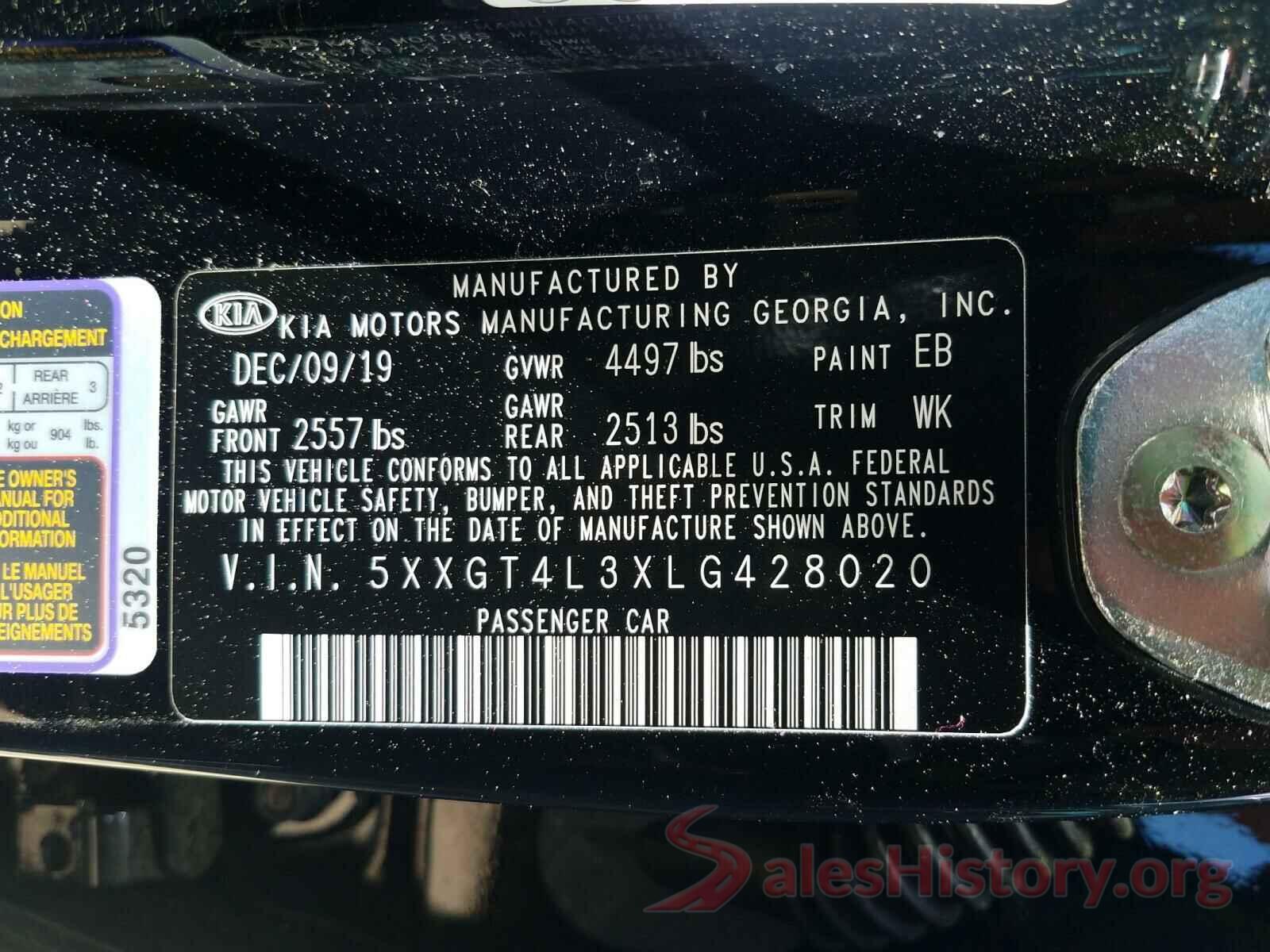 5XXGT4L3XLG428020 2020 KIA OPTIMA