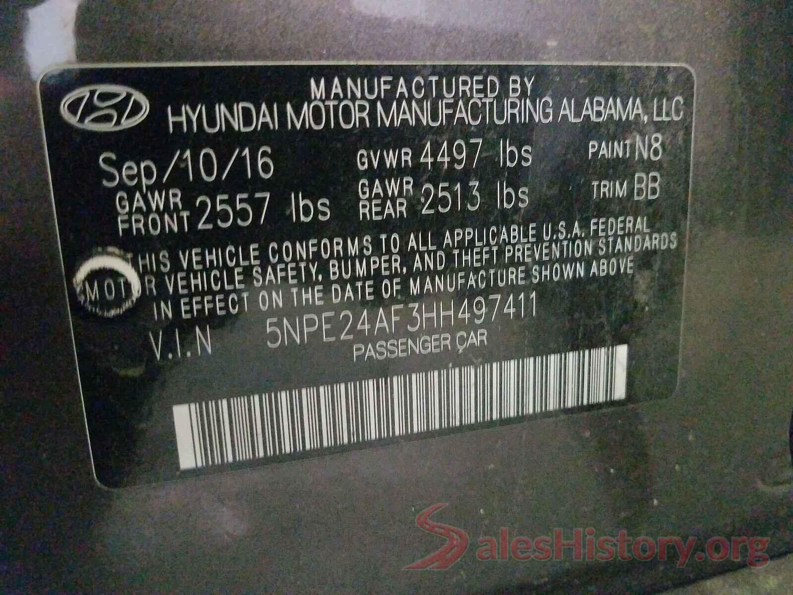 5NPE24AF3HH497411 2017 HYUNDAI SONATA