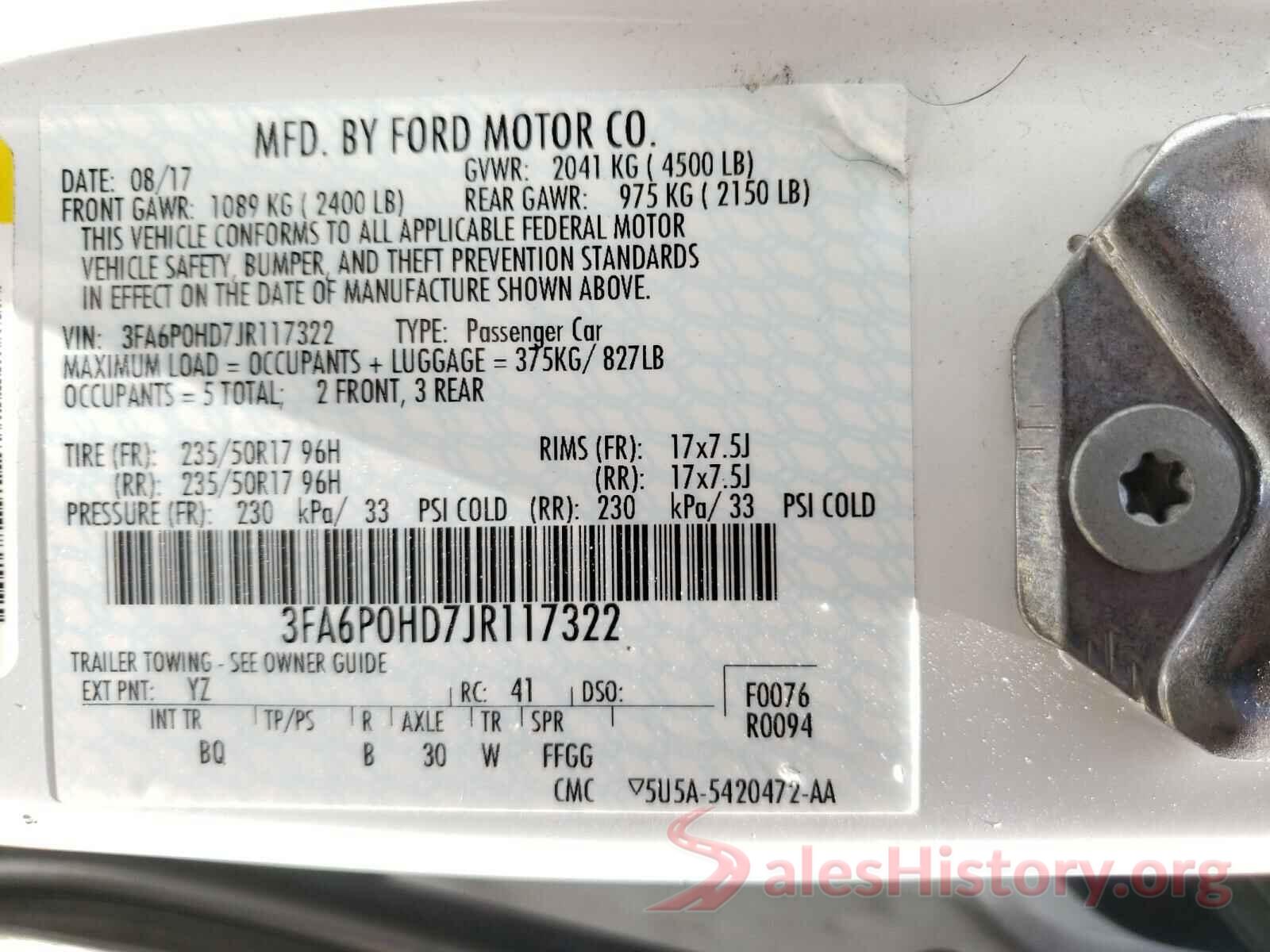 3FA6P0HD7JR117322 2018 FORD FUSION