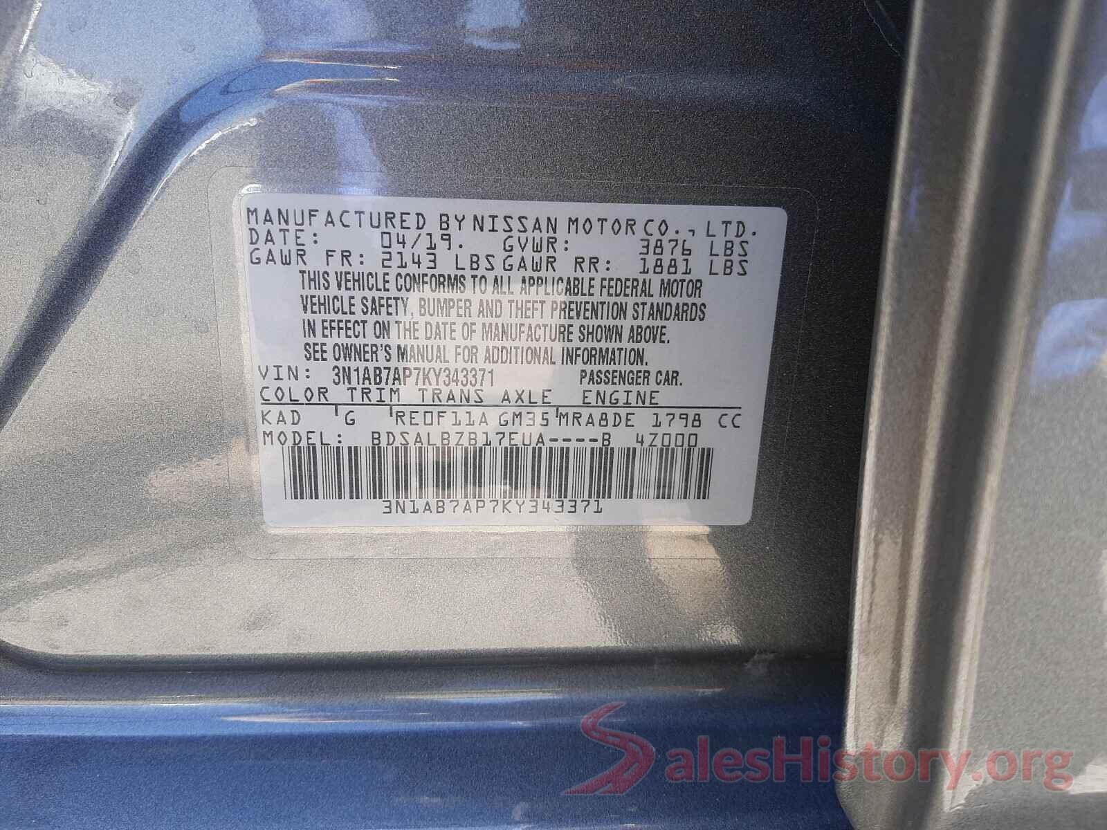 3N1AB7AP7KY343371 2019 NISSAN SENTRA