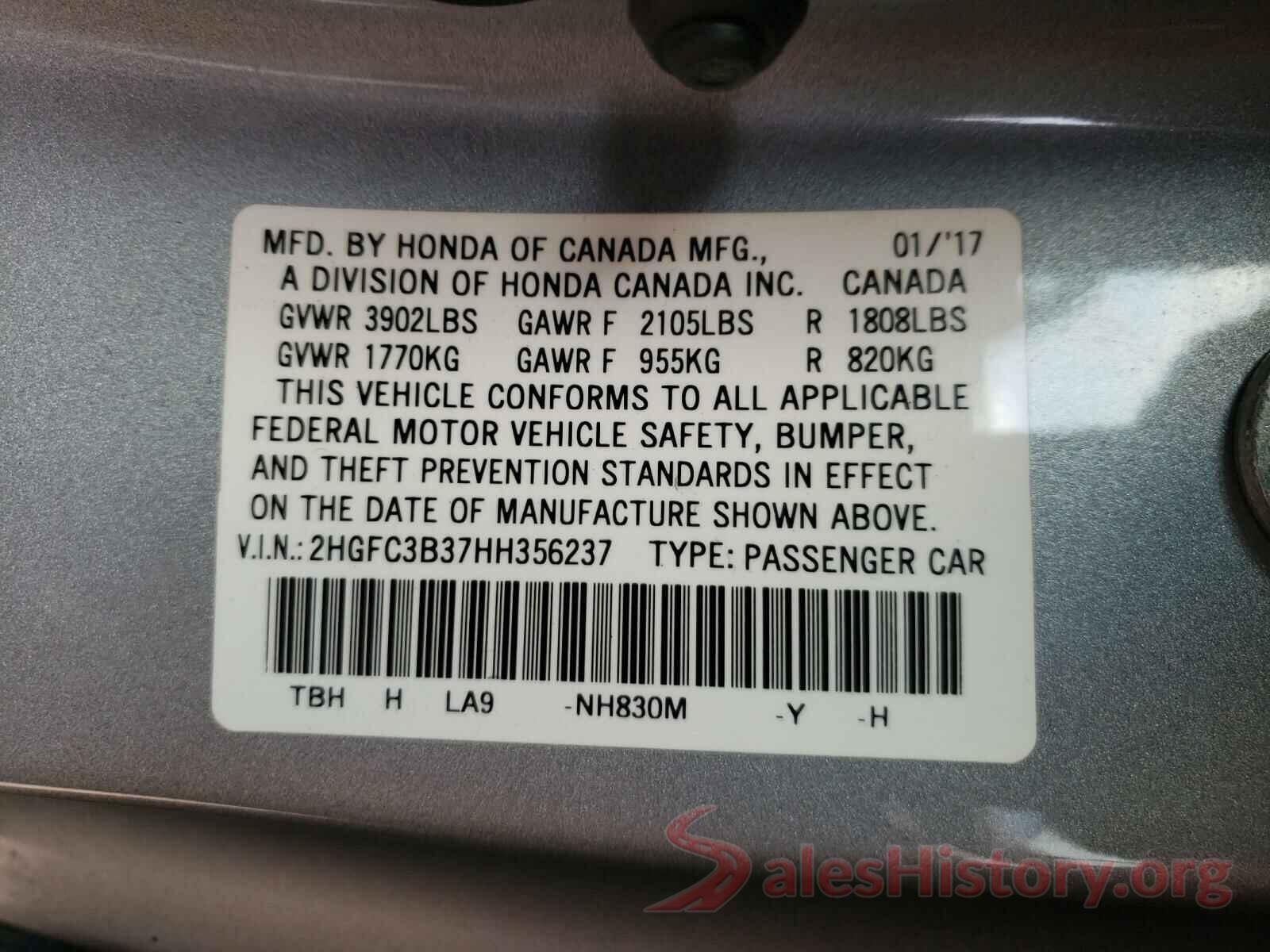 2HGFC3B37HH356237 2017 HONDA CIVIC